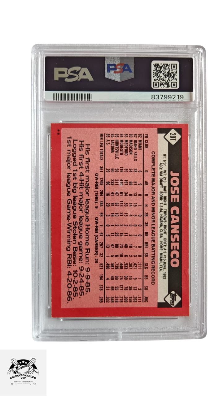 José Canseco Tarjeta A's Athletics autografiada autenticada por PSA 83799219.