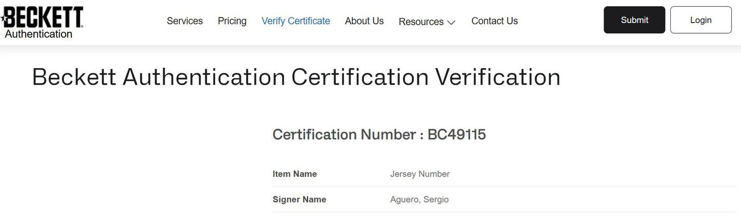 Sergio Kun Agüero Playera FC Barcelona autografiada firma autentificada por la compañía Beckett