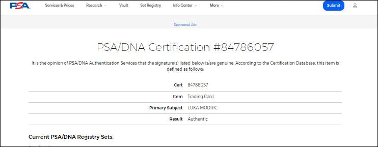 Luka Modric Tarjeta Real Madrid autografiada certificada por PSA/DNA # 84786057