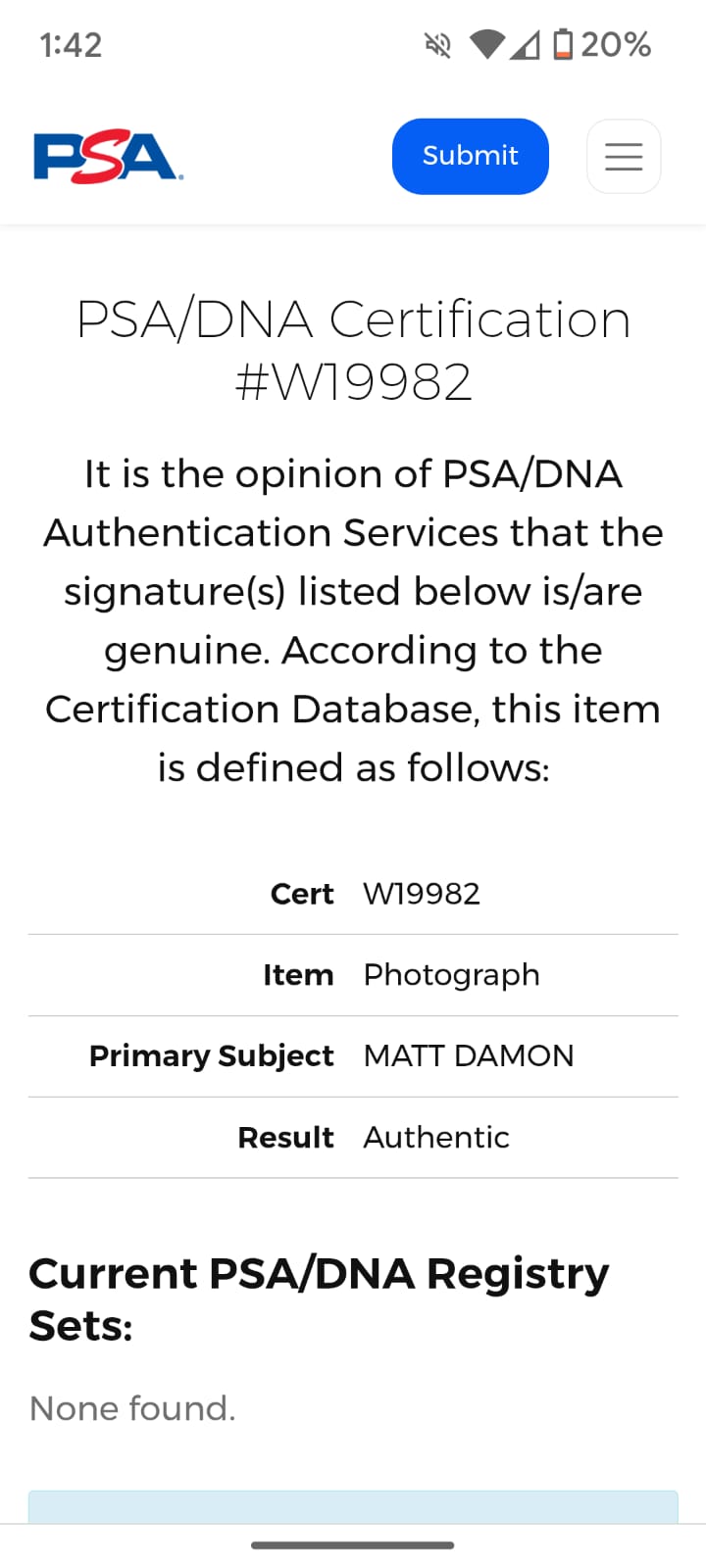 Matt Damon fotografía autografiada firma certificada por PSA W19982