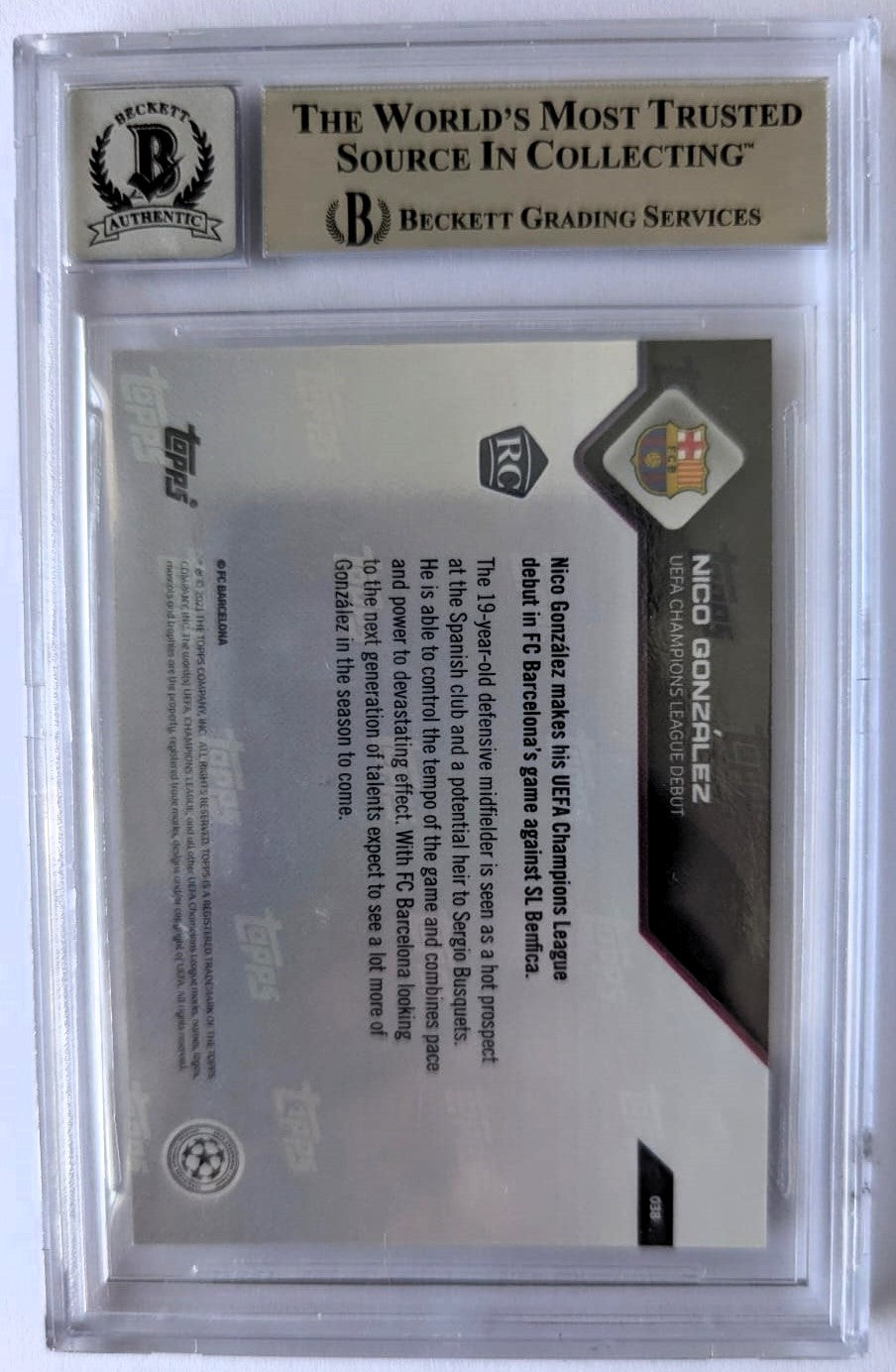 Nico González Tarjeta 2021 Autografiada Barcelona Topps Now UCL Certificada por Beckett 00014625790