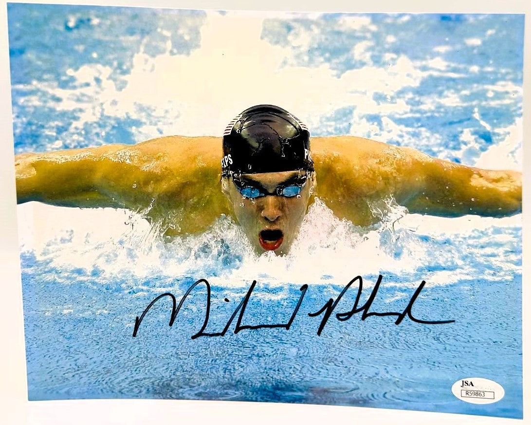 Michael Phelps Fotografía Autografiada Enmarcada firma certificada por JSA R59863.