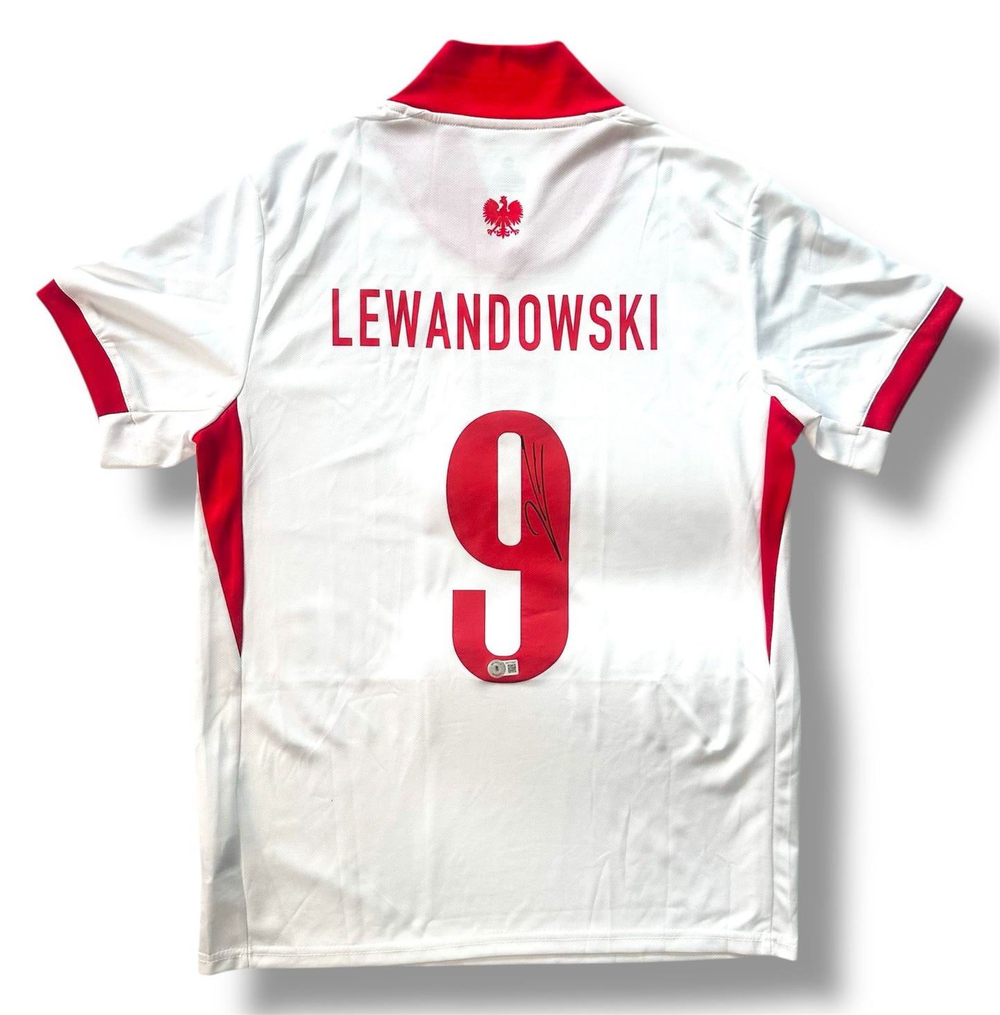 Robert Lewandowski Playera Polonia autografiada, firma certificada por la compañía Beckett
