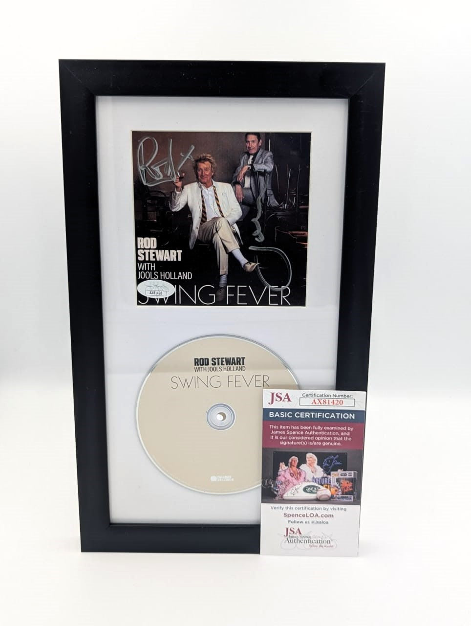 Rod Stewart y Jools Holland Cuadro con caratula de CD autografiada autenticada por JSA AX81420