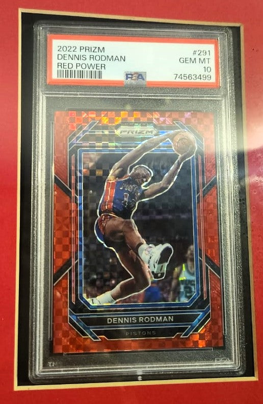Dennis Rodman Playera autografiada autenticada por Beckett V33270 con tarjeta Enmarcada
