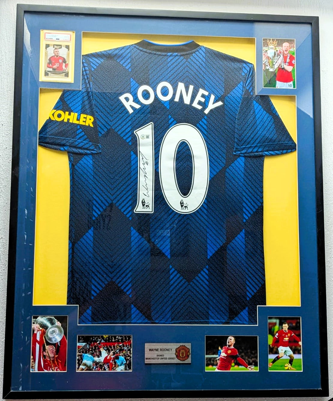 Wayne Rooney Playera Manchester United autografiada autenticada por Beckett BD16003 con tarjeta Enmarcada
