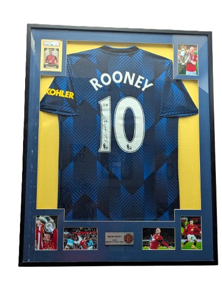 Wayne Rooney Playera Manchester United autografiada autenticada por Beckett BD16003 con tarjeta Enmarcada