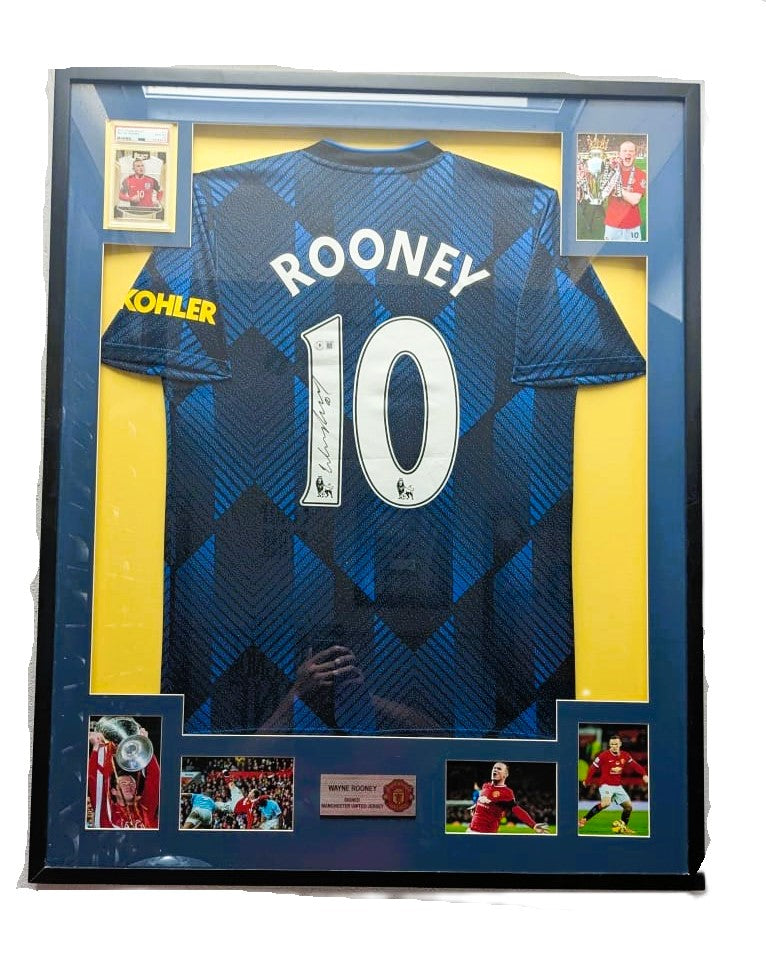 Wayne Rooney Playera Manchester United autografiada autenticada por Beckett BD16003 con tarjeta Enmarcada