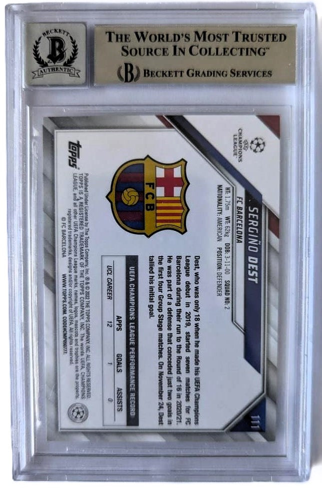 Sergiño Dest Tarjeta 2021 Autografiada Topps UCL Barcelona Certificada por Beckett 00014625097