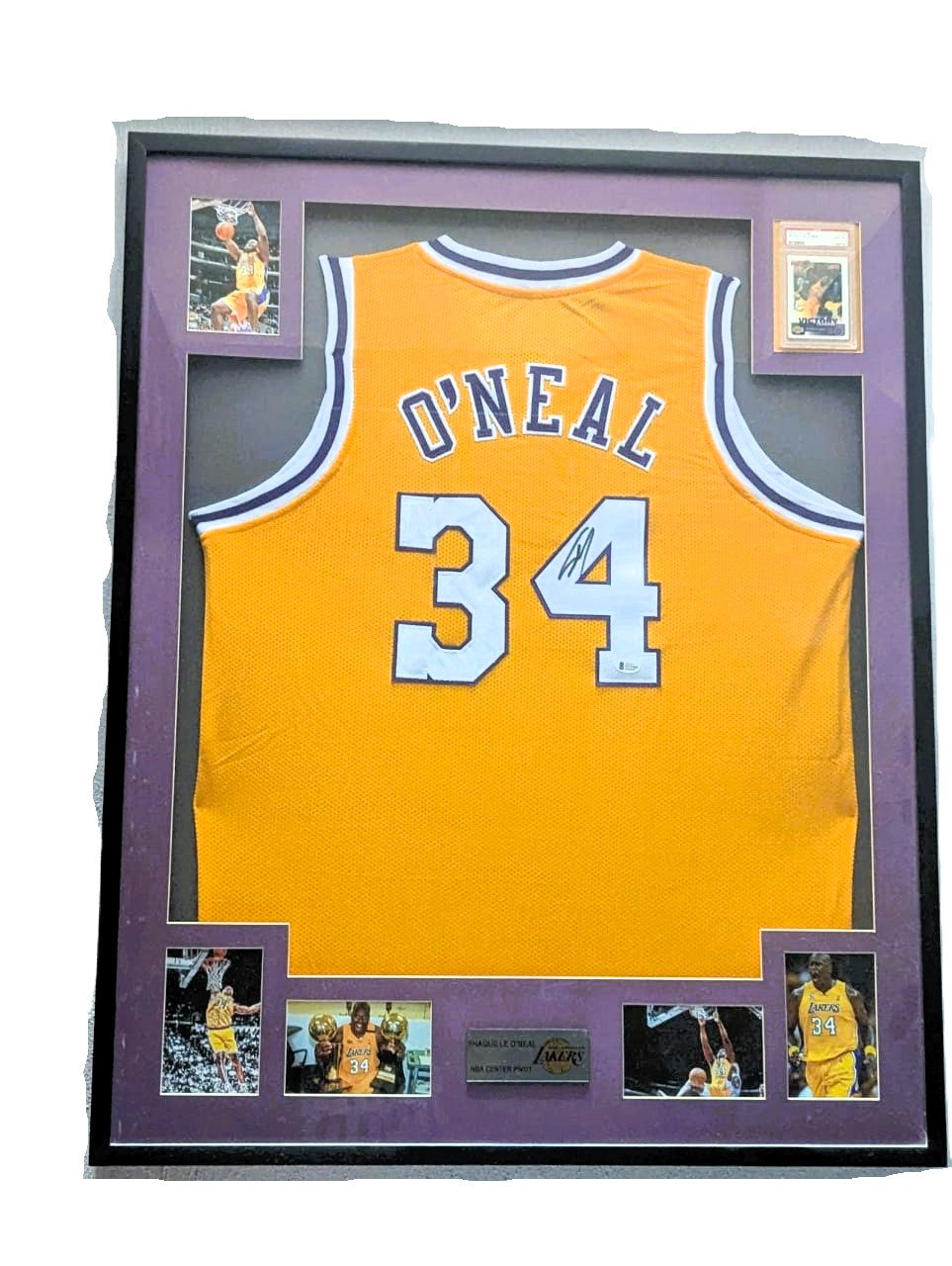 Shaquille O’neal Playera Lakers autografiada autenticada por Beckett WG23602 con tarjeta Enmarcada