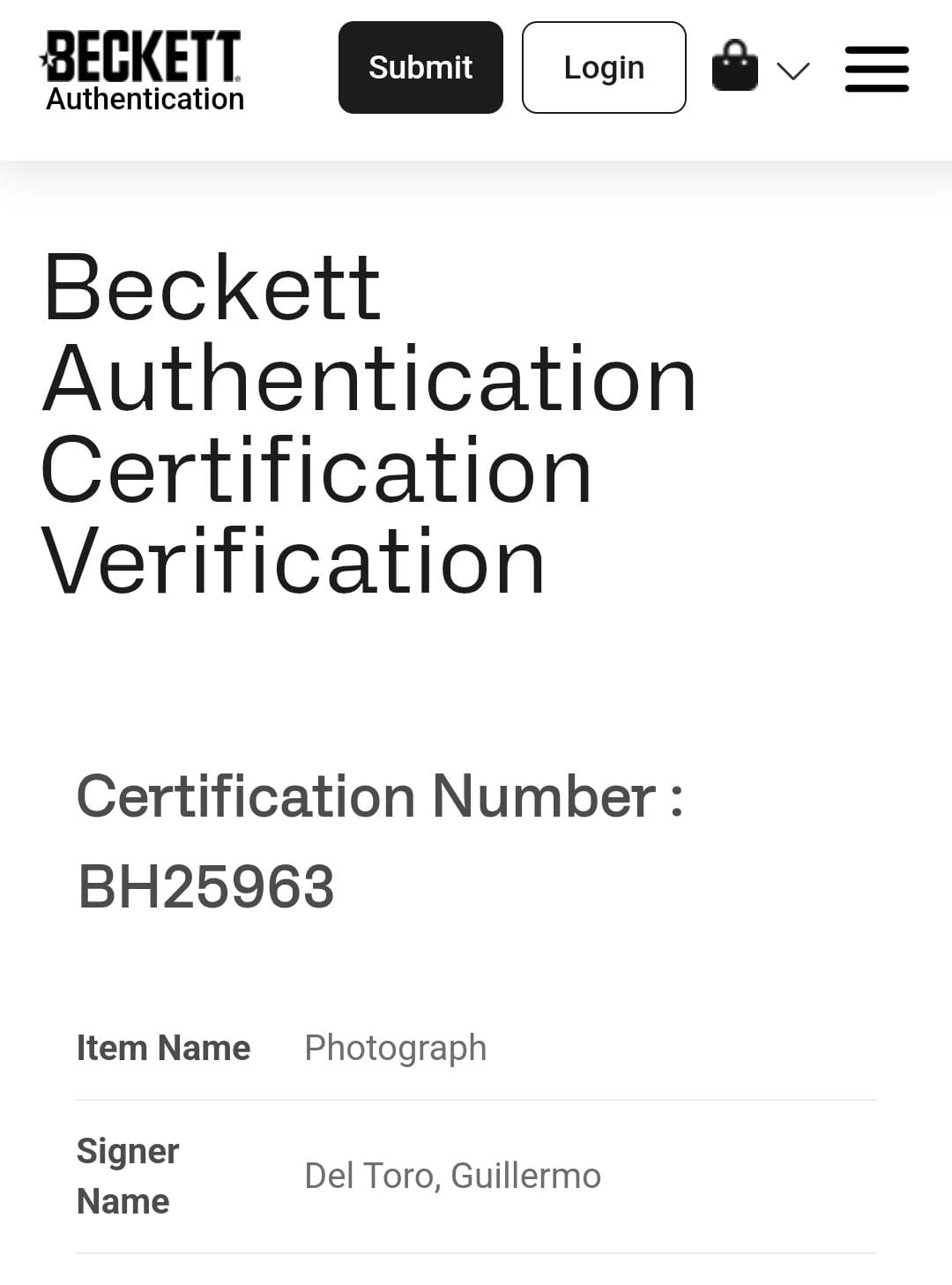 Guillermo del Toro Gabinete de Curiosidades fotografía autografiada firma certificada por Beckett BH25963