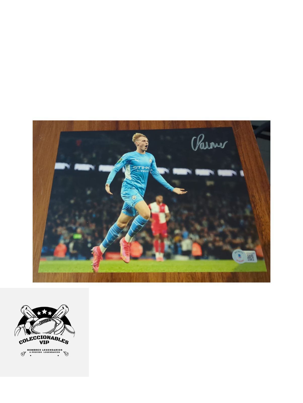 Cole Palmer Fotografía Manchester City autografiada firma certificada por Beckett WW42926.