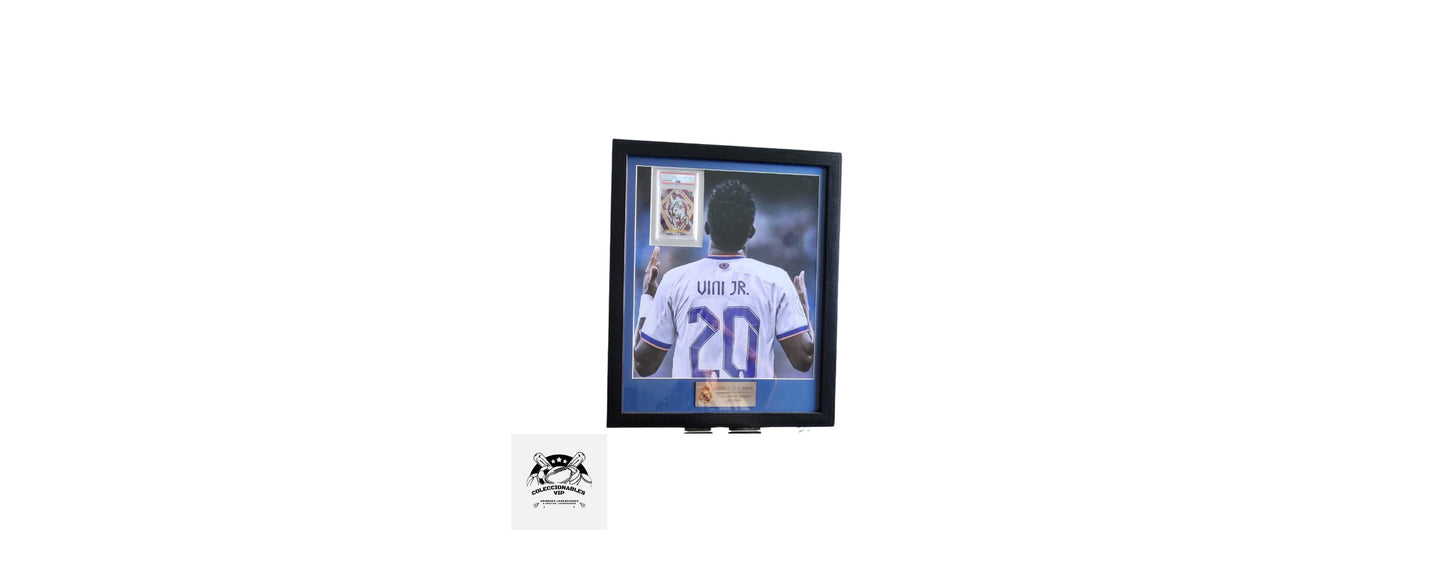 Vinicius Junior tarjeta Real Madrid autografiada enmarcada certificado del autógrafo por PSA 84786059.