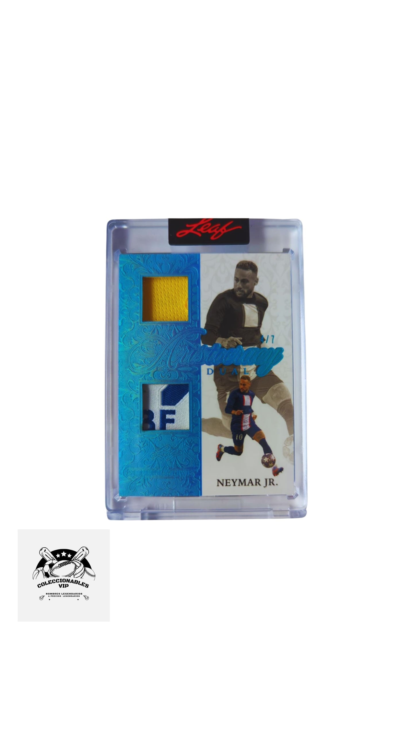 Neymar Jr. Tarjeta en el frente encontrarás pieza de playera utilizada durante el juego, edición limitada 04/07.