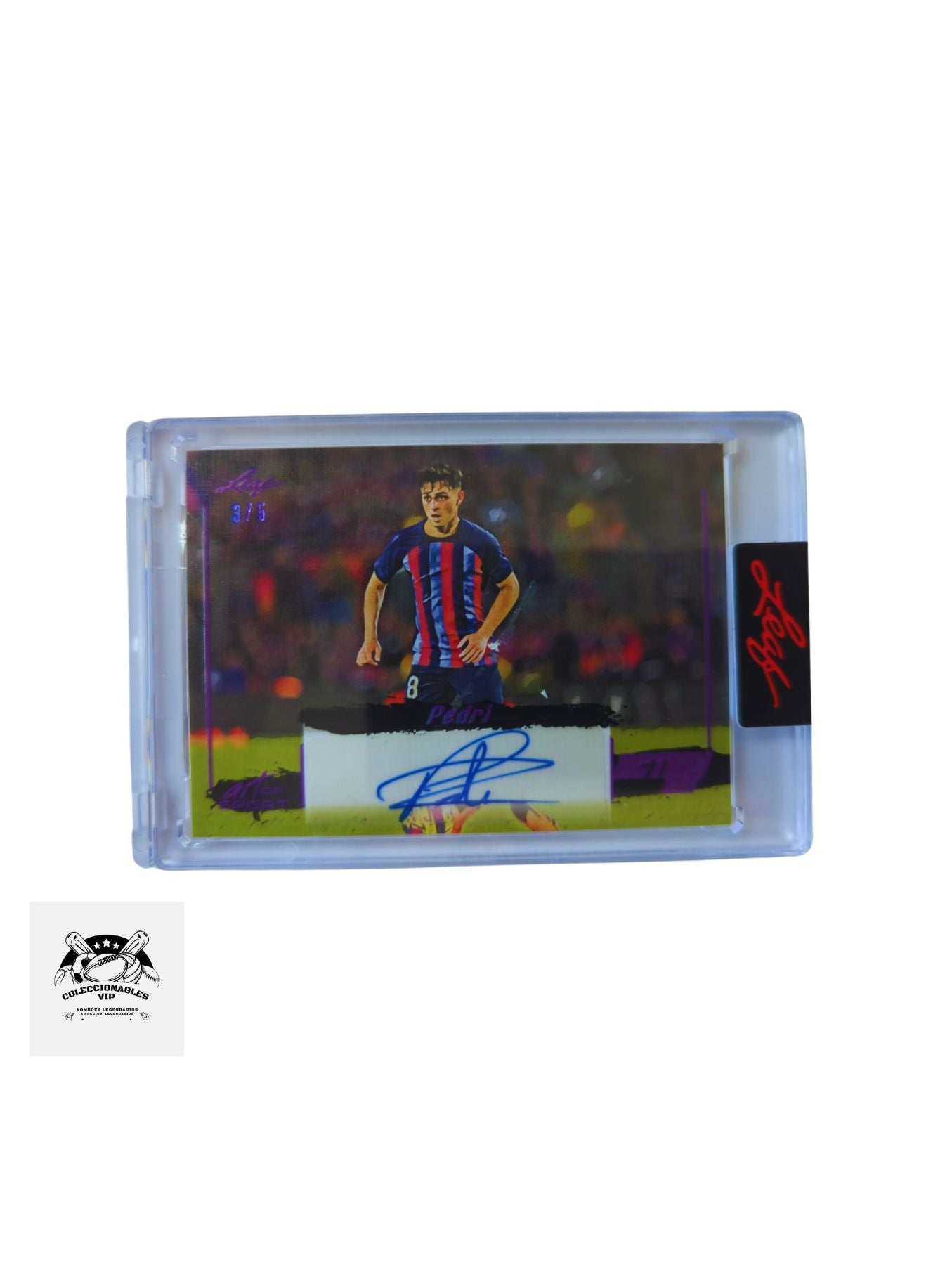 Pedri Tarjeta Barcelona 3/5 Leaf Action MT Autografiada.