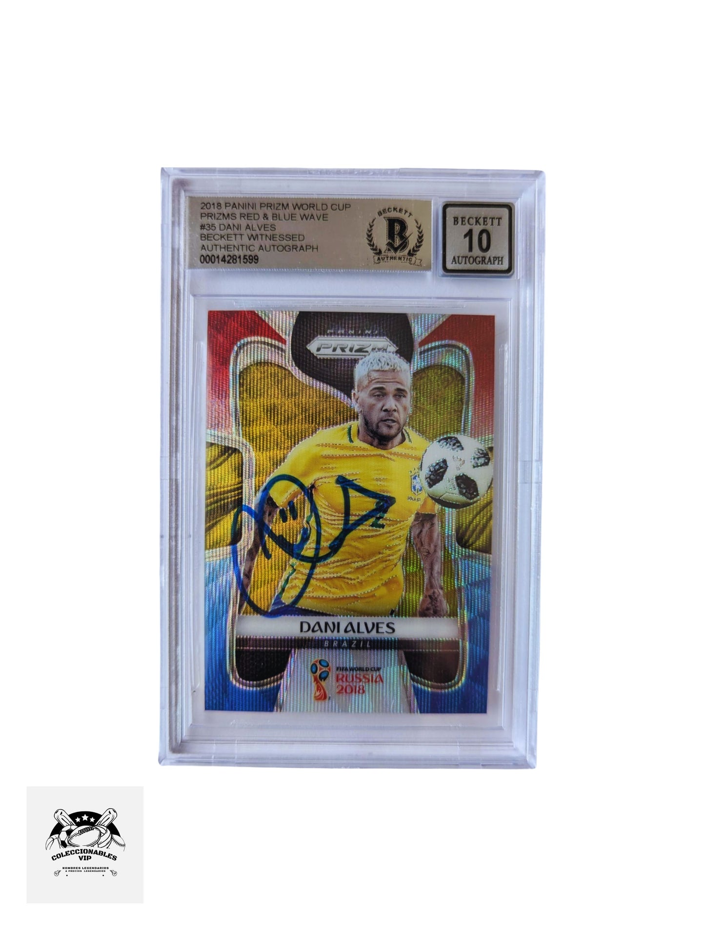 Dani Alves Brasil TARJETA 0014281599 autografiada autógrafo certificado por Beckett.