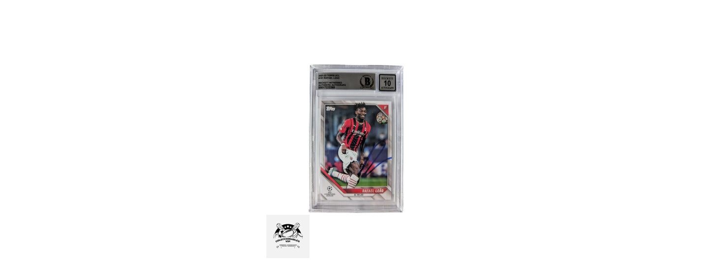 Rafael Leao Tarjeta AC Milan Topps UCL autografiada certificado el autógrafo por Beckett 00017222268.