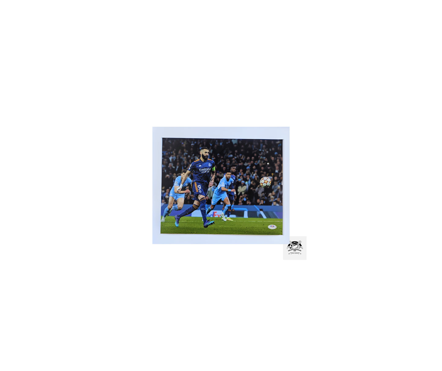 Karim Benzema Real Madrid uniforme azul fotografía autografiada certificada por PSA AL52763