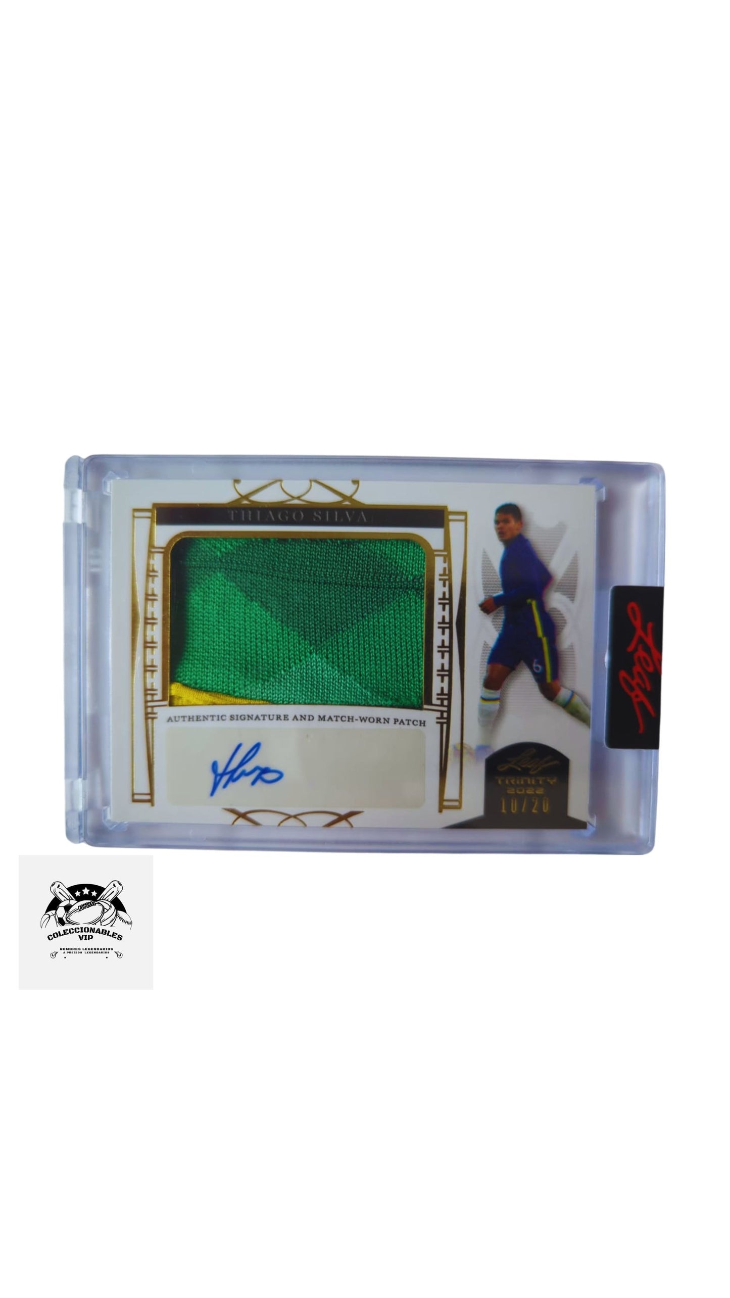 Thiago Silva Tarjeta Brasil en el frente encontrarás pieza de playera y autógrafo, edición limitada 10/20.