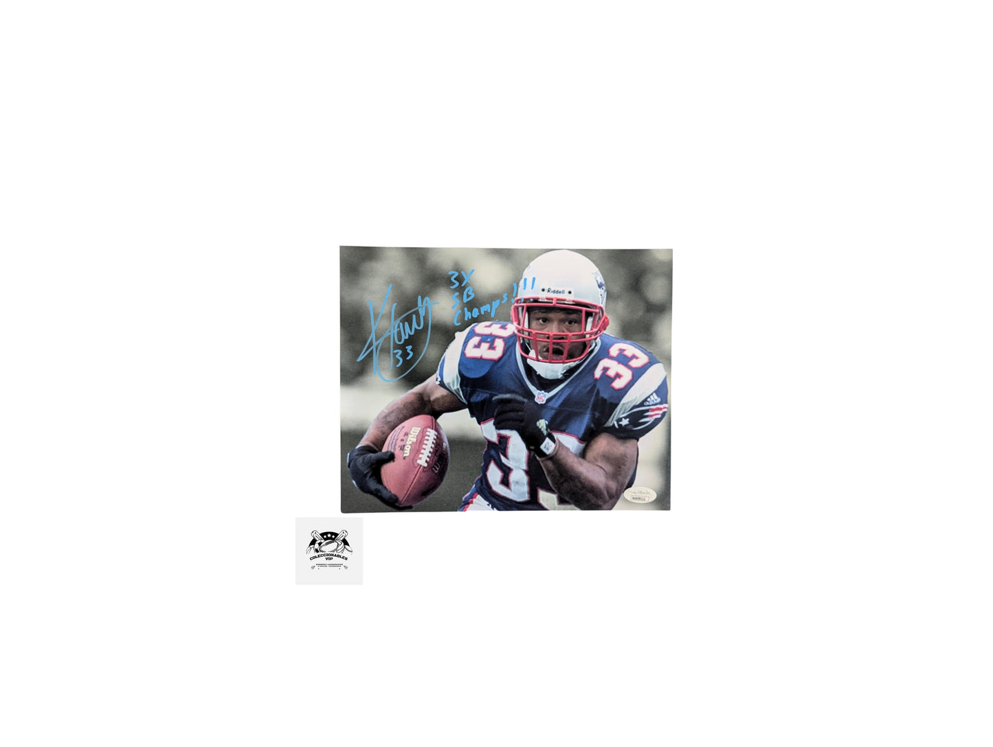 Kevin Faulk jugada fotografía New England Patriots autografiada certificada por JSA WA859112