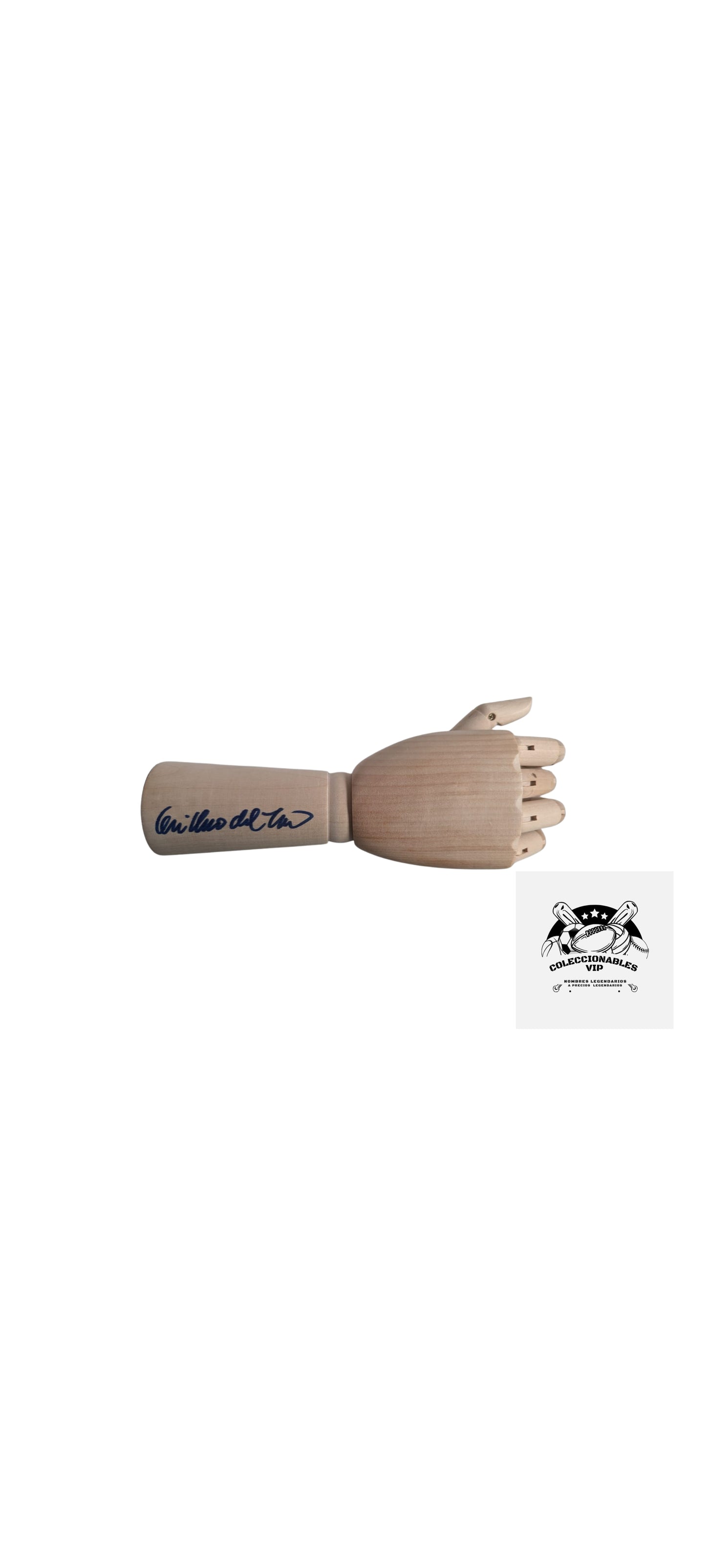 Guillermo del Toro manita de madera autografiada firma certificada por Beckett BM34981.