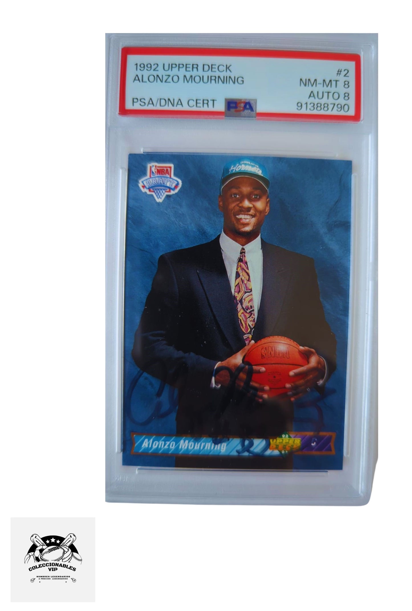 Alonzo Mourning Tarjeta Charlotte Hornets autografiada autenticada por PSA 91388790.