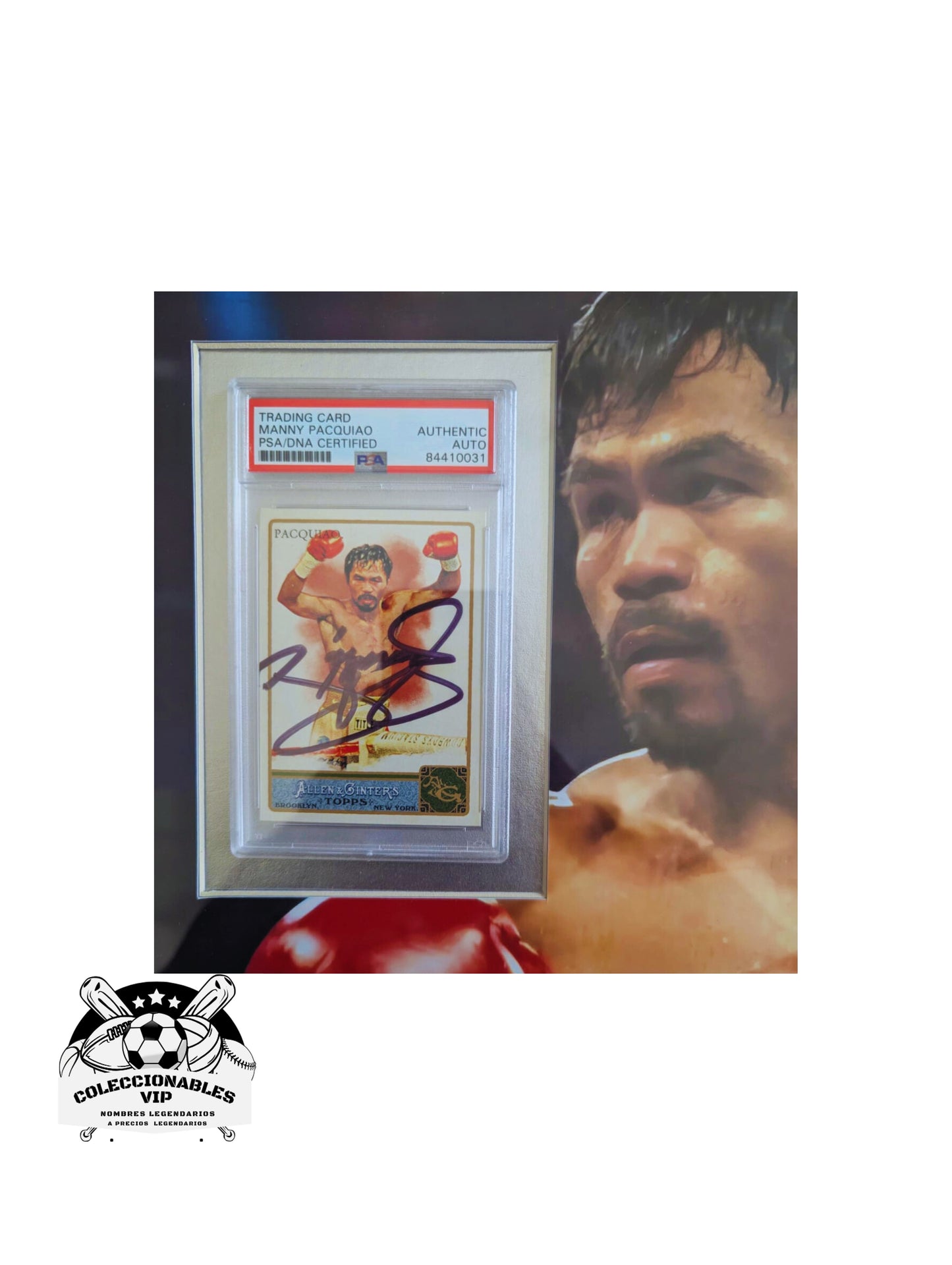 Manny Pacquiao tarjeta autenticada por PSA certificado 84410031 enmarcada.