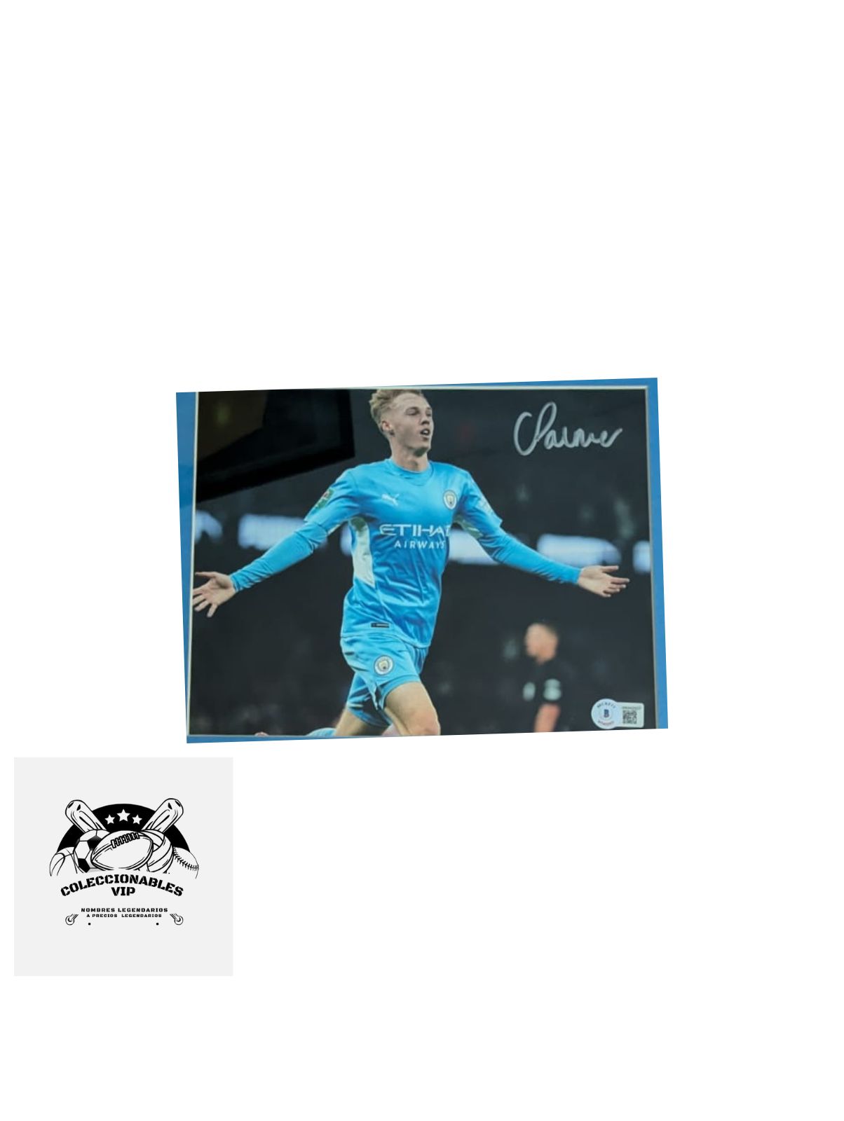 Cole Palmer Manchester City Cuadro con Fotografía autografiada firma certificada por Beckett WW42937.
