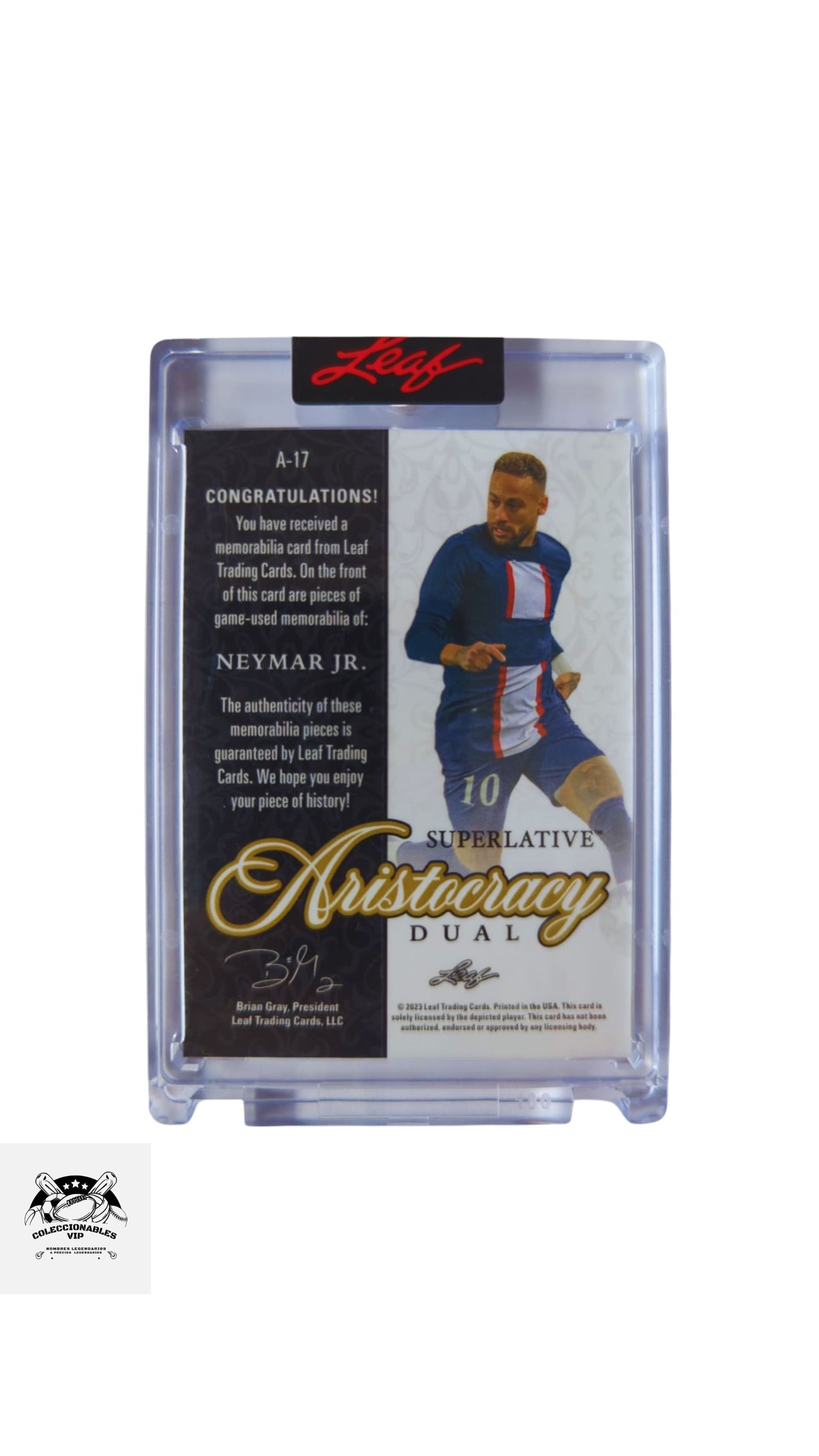 Neymar Jr. Tarjeta en el frente encontrarás pieza de playera utilizada durante el juego, edición limitada 04/07.