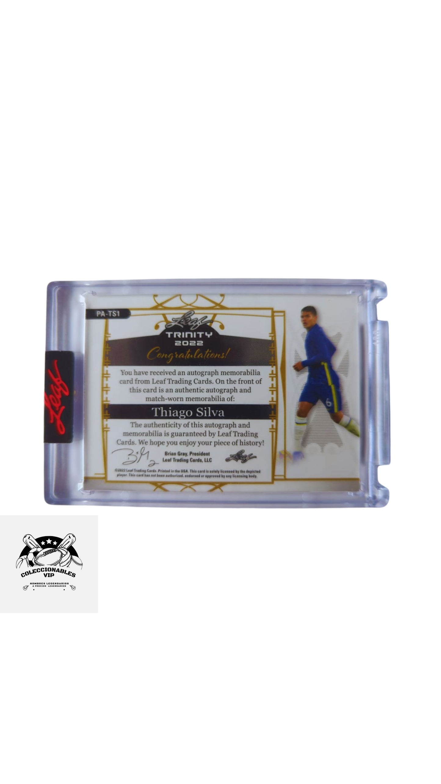 Thiago Silva Tarjeta Brasil en el frente encontrarás pieza de playera y autógrafo, edición limitada 10/20.