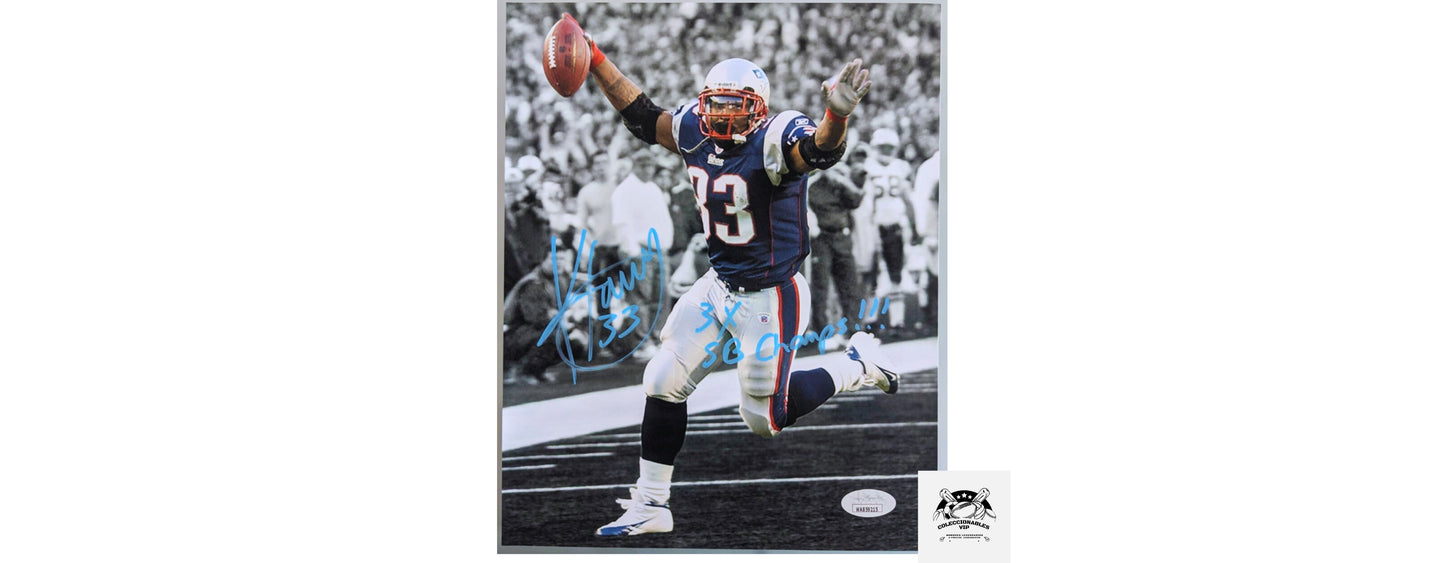 Kevin Faulk fotografía New England Patriots autografiada certificada por JSA WA859215