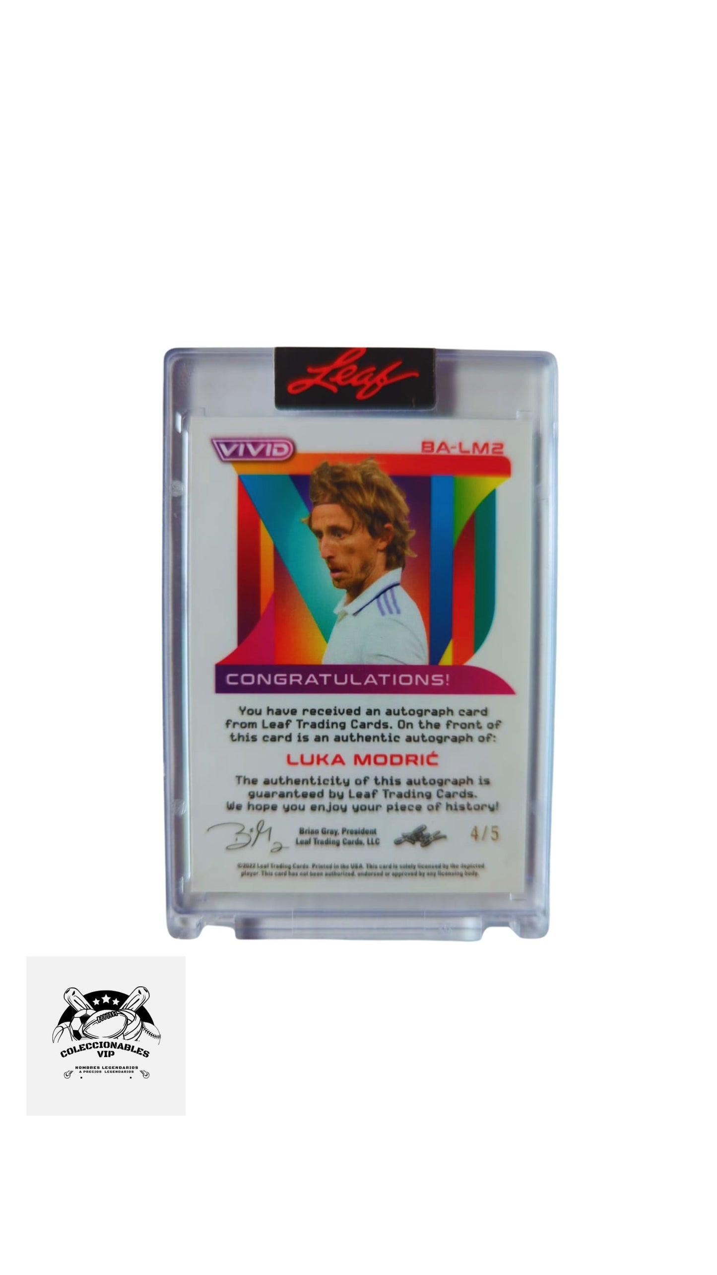 Luka Modric Tarjeta Real Madrid 4/5 Leaf en el frente encontrarás su autógrafo.