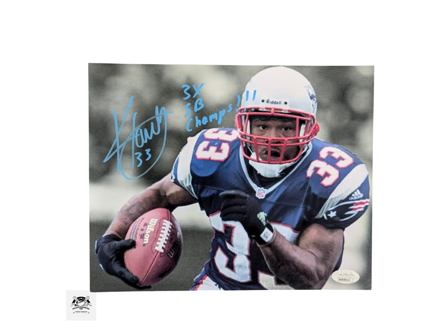 Kevin Faulk jugada fotografía New England Patriots autografiada certificada por JSA WA859112