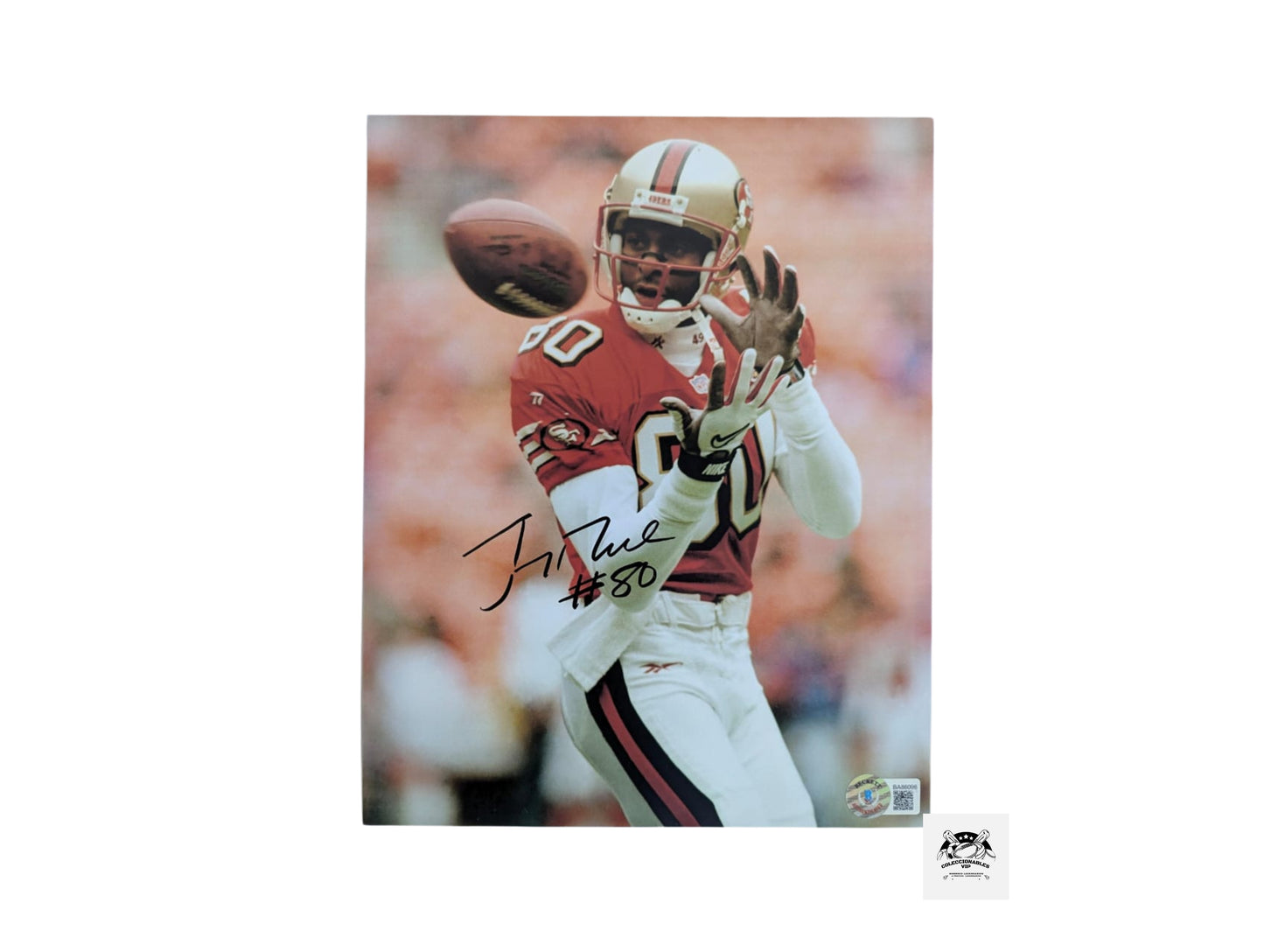 Jerry Rice atrapando Fotografía San Francisco 49ers autografiada firma certificada por Beckett BA86096.