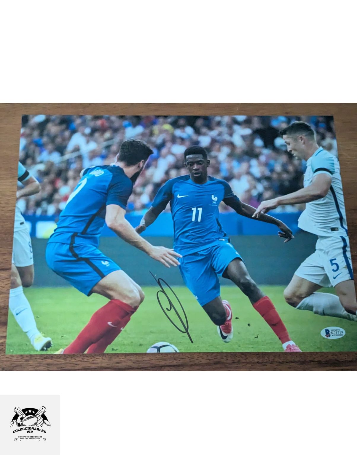 Ousmane Dembélé Fotografía Francia autografiada firma certificada por Beckett K71719
