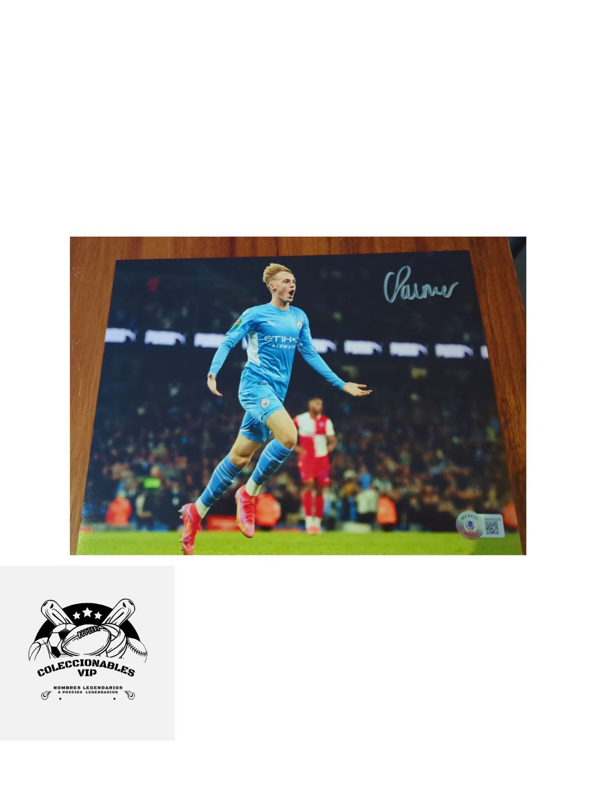 Cole Palmer Fotografía Manchester City autografiada firma certificada por Beckett WW42926.