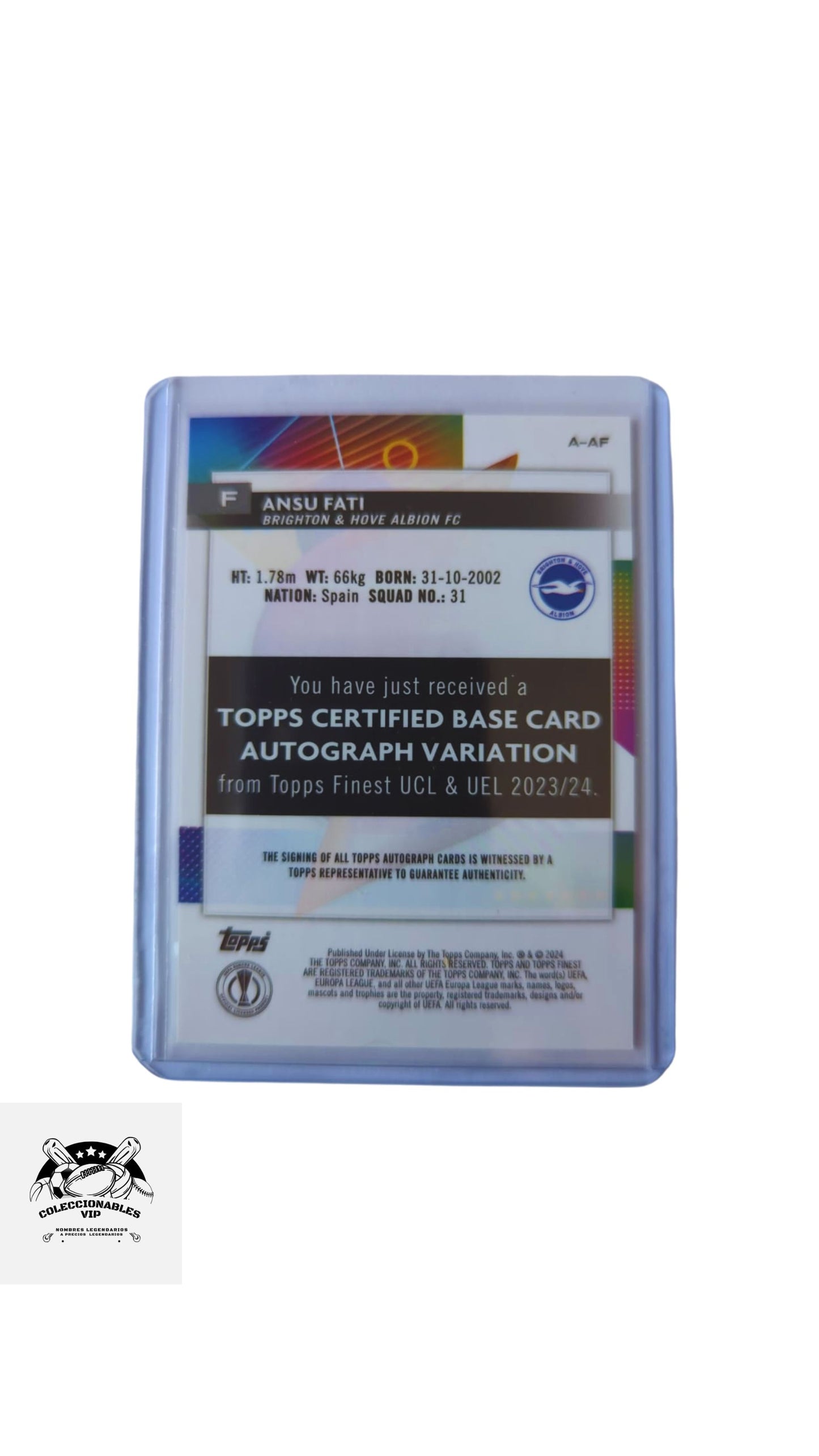 Ansu Fati Tarjeta Brighton & Hove Albion FC Topps con autografo