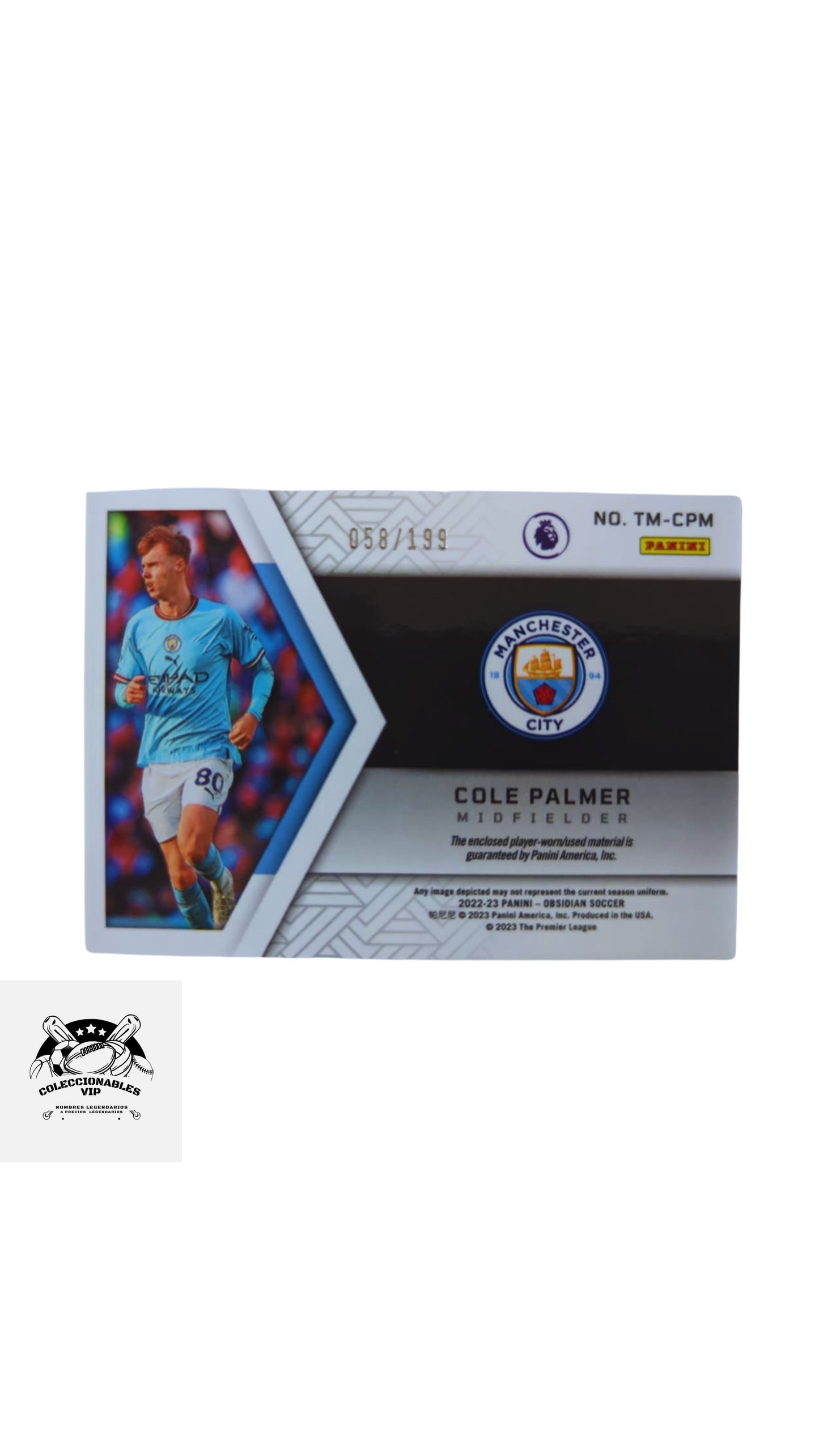 Cole Palmer Tarjeta TM-CPM Manchester City Panini con pedazo de playera .