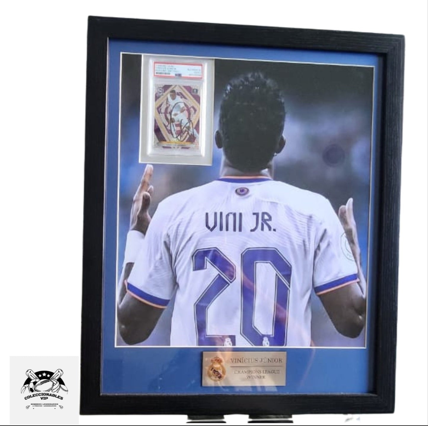 Vinicius Junior tarjeta Real Madrid autografiada enmarcada certificado del autógrafo por PSA 84786059.