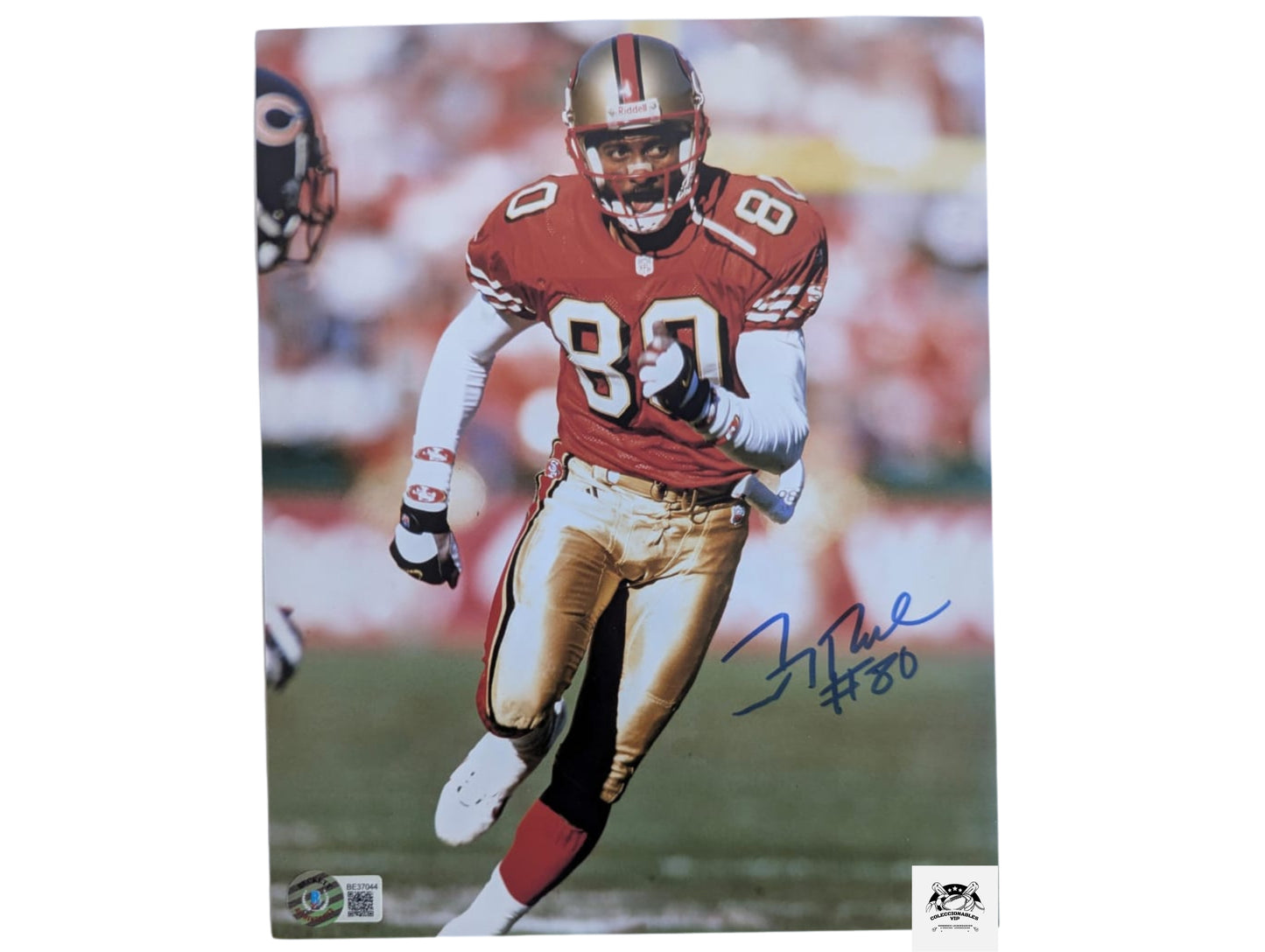 Jerry Rice en jugada Fotografía San Francisco 49ers autografiada firma certificada por Beckett BE37044