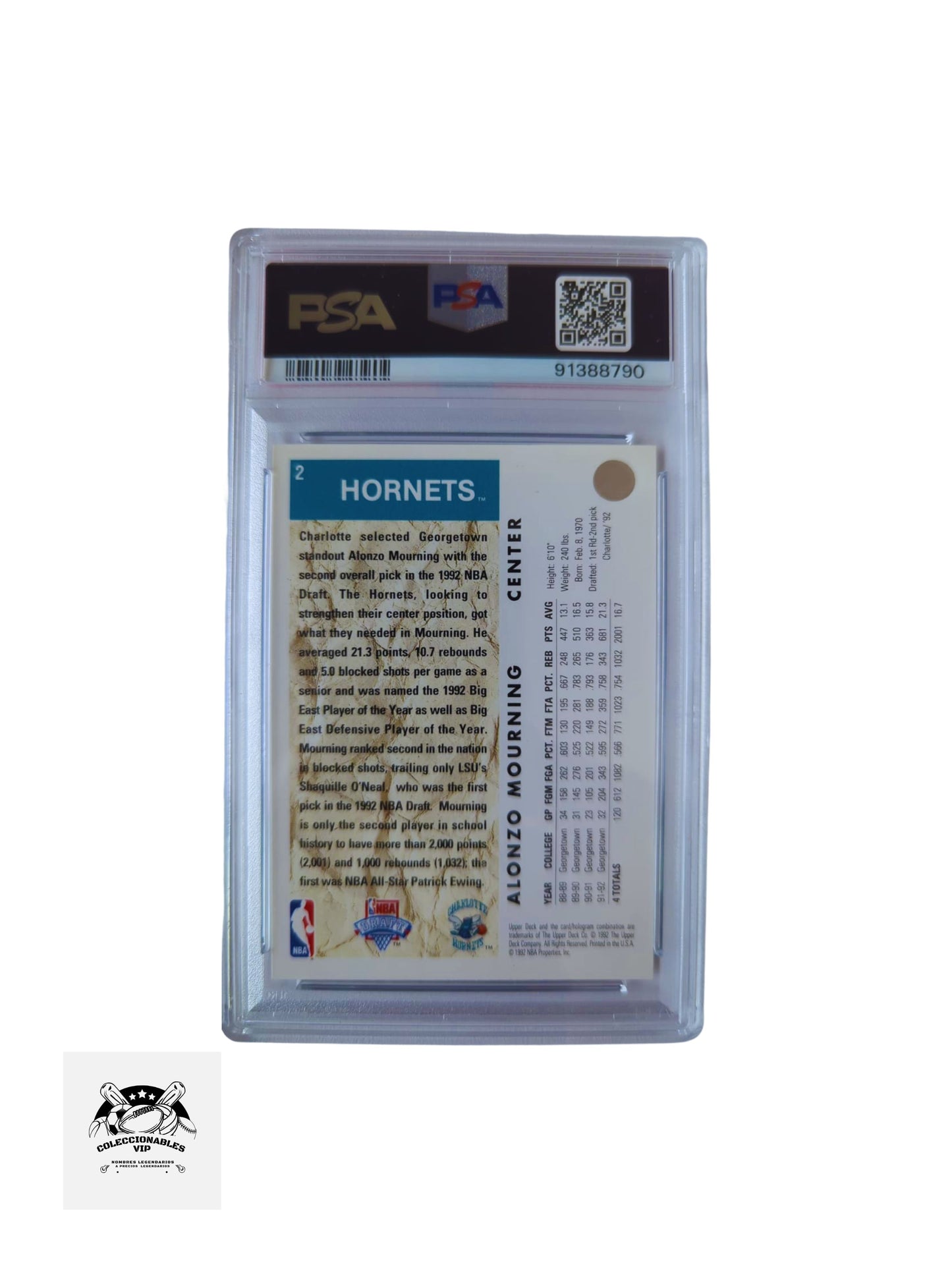 Alonzo Mourning Tarjeta Charlotte Hornets autografiada autenticada por PSA 91388790.
