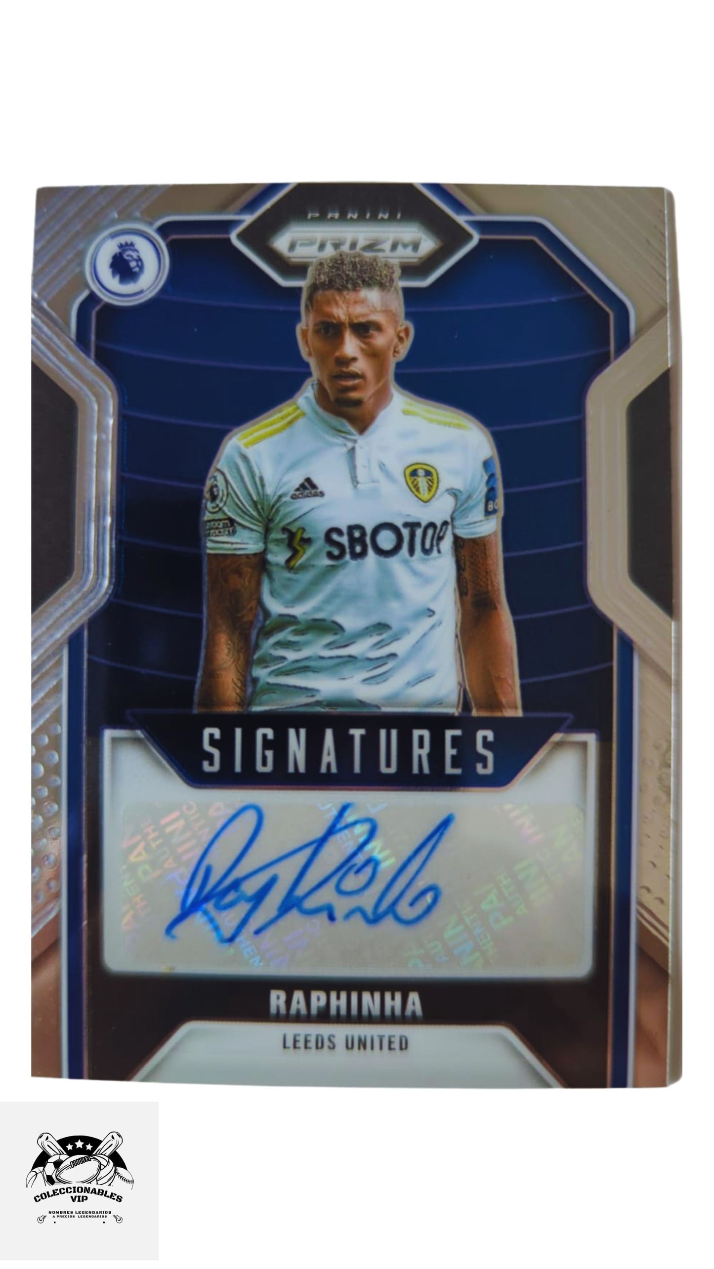 Raphinha Tarjeta Leeds United Panini autografiada.