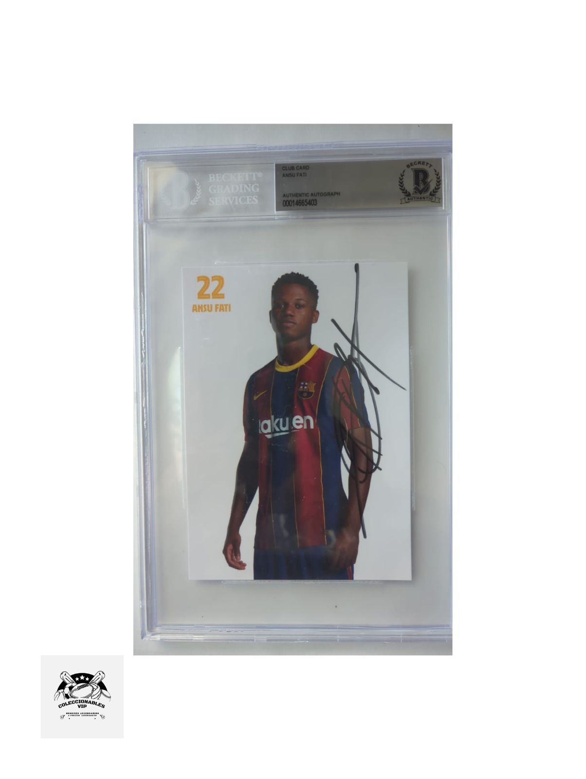 Ansu Fati FC Barcelona Postal autografiada firma certificada por Beckett 00014665403.