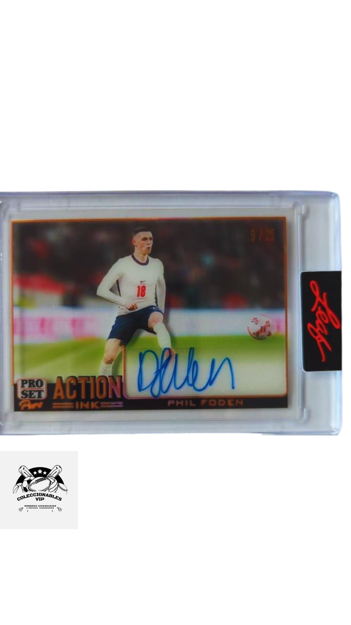 Phil Foden Tarjeta 9/25 Leaf Action Ink en el frente encontrarás autógrafo.