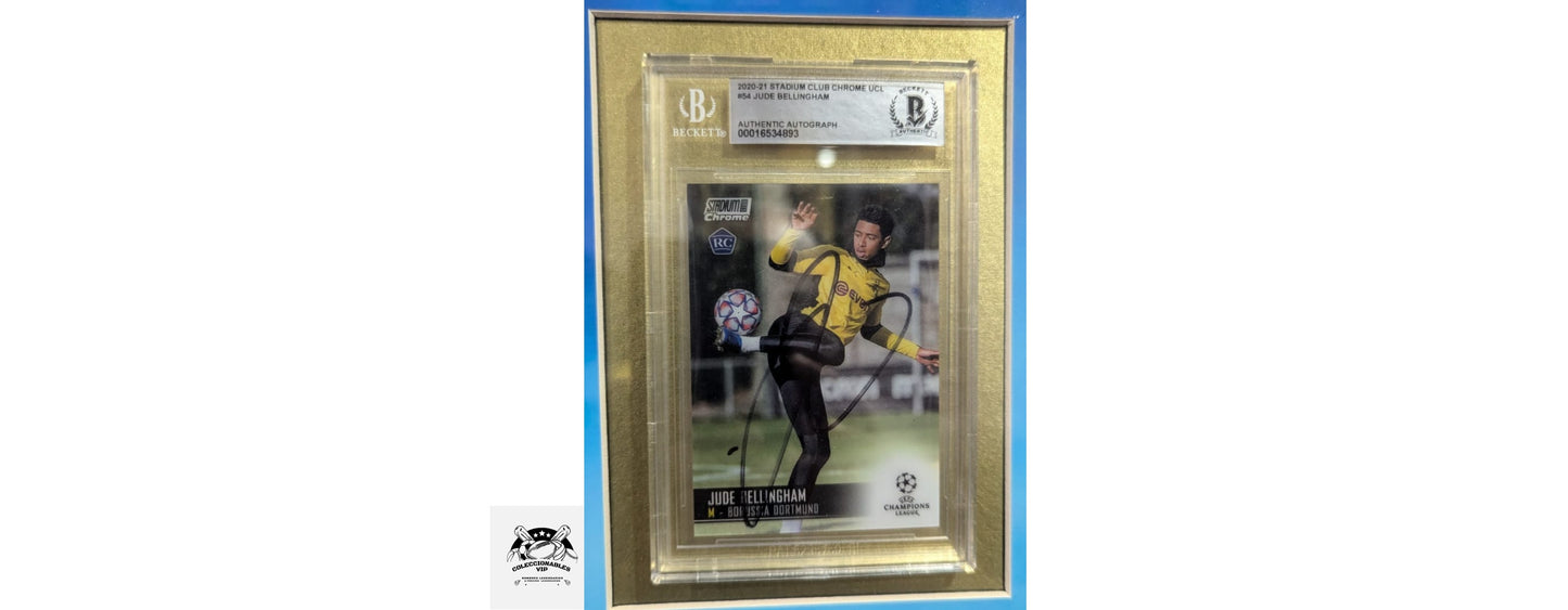 Bellingham Borussia Dortmund tarjeta autografiada enmarcada certificado del autógrafo por Beckett 00016534893.
