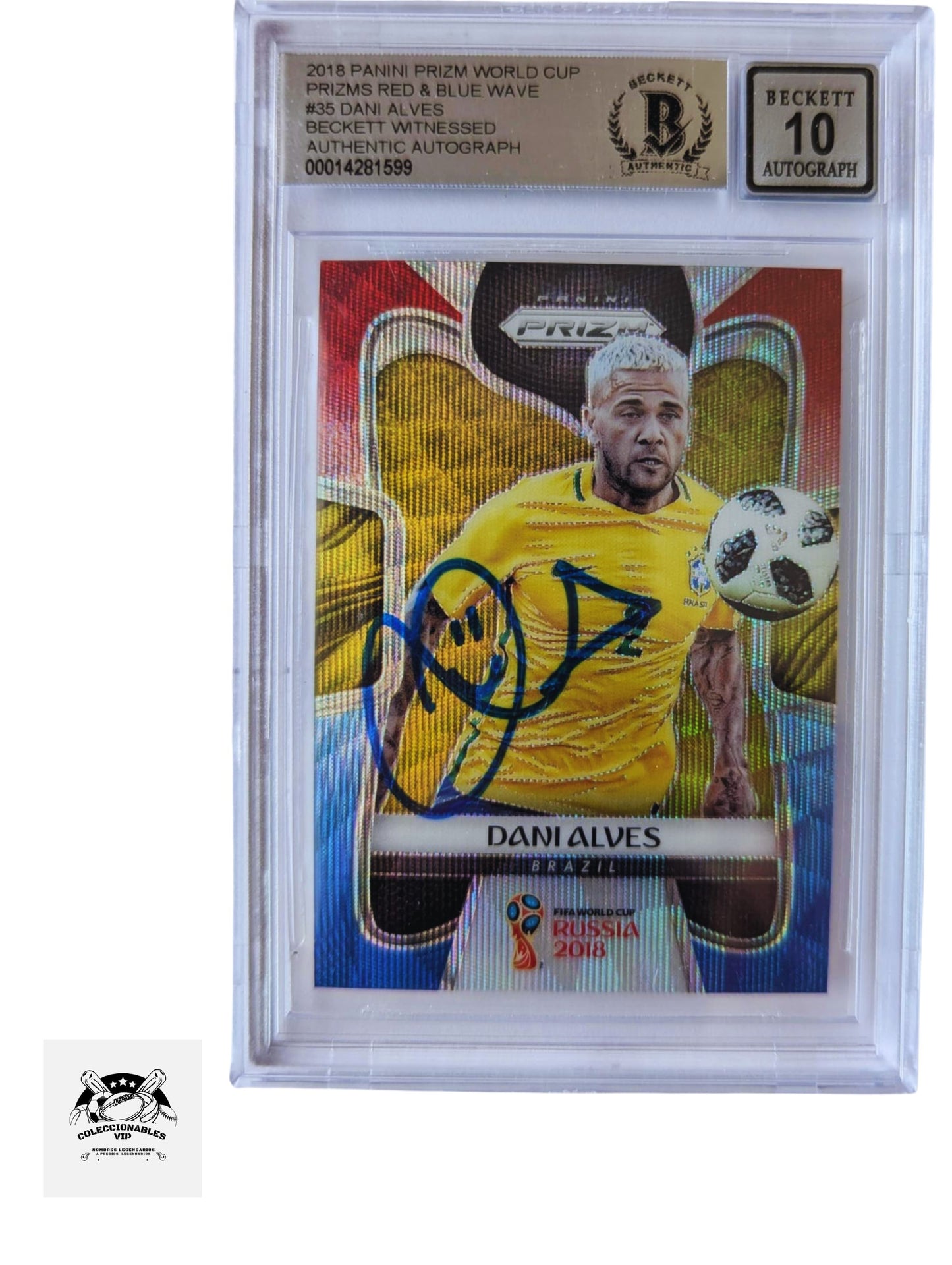 Dani Alves Brasil TARJETA 0014281599 autografiada autógrafo certificado por Beckett.