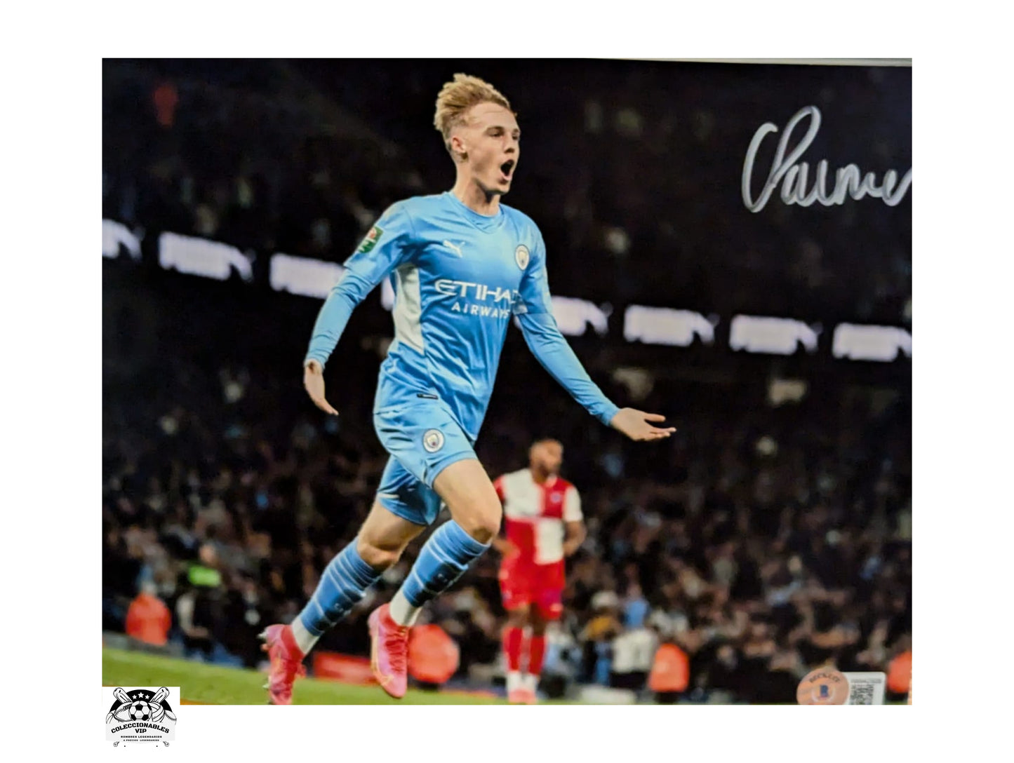 Cole Palmer Fotografía Manchester City autografiada firma certificada por Beckett WW42926.