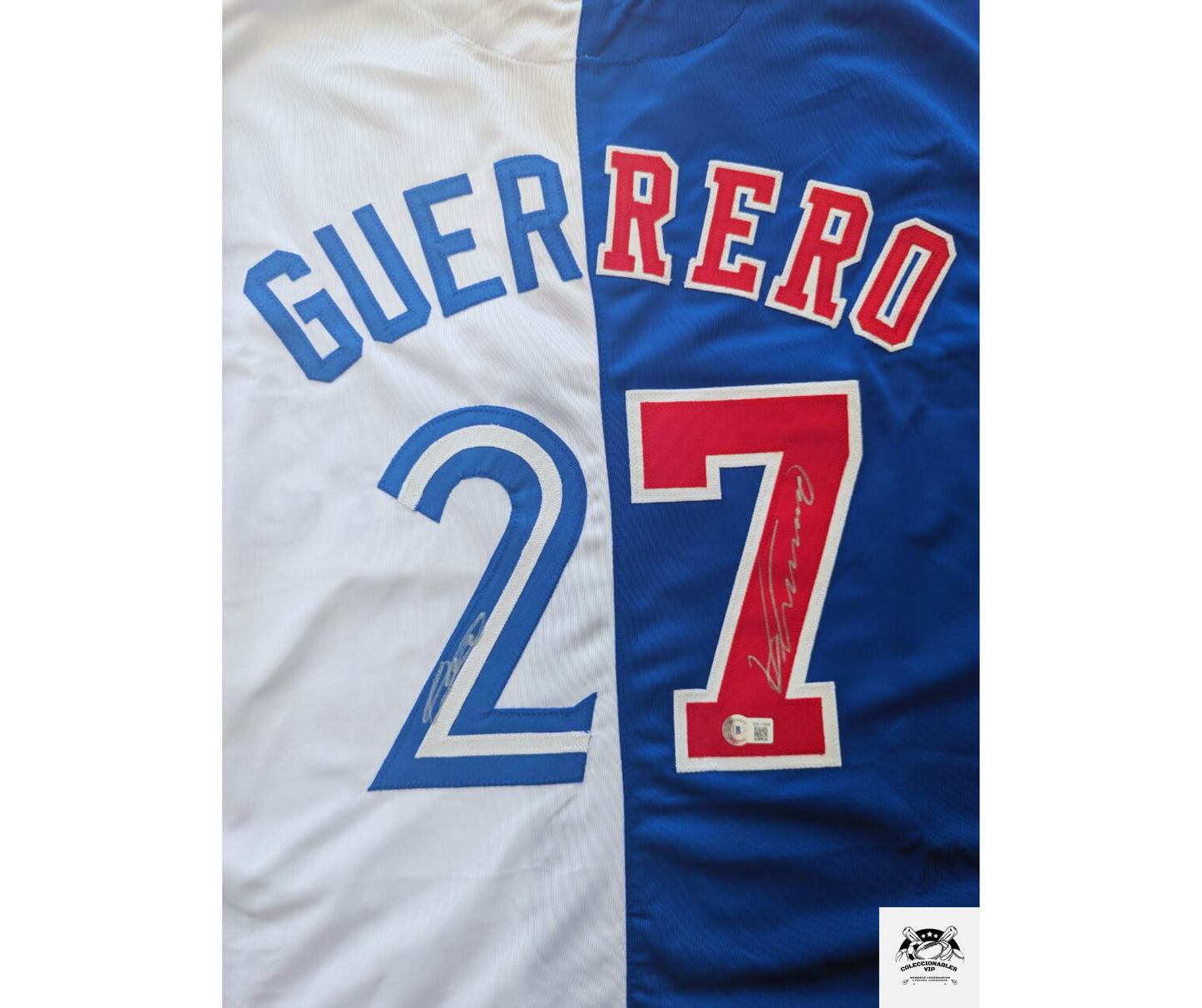 Vladimir Guerrero padre e hijo playera Expos Jays autografiada por los dos certificada por Beckett WX17896
