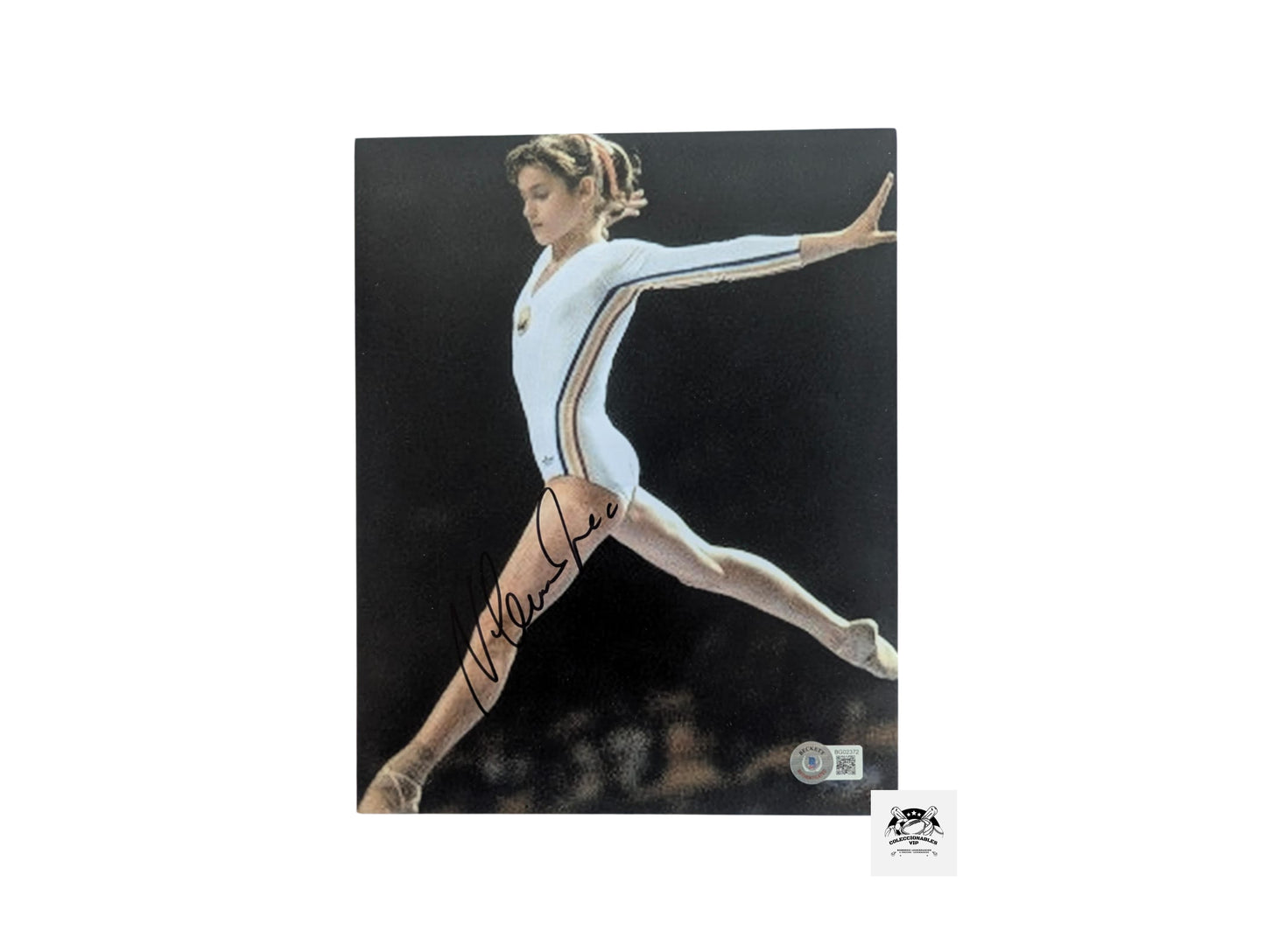 Nadia Comaneci en la barra fotografía autografiada certificada por Beckett BG02372