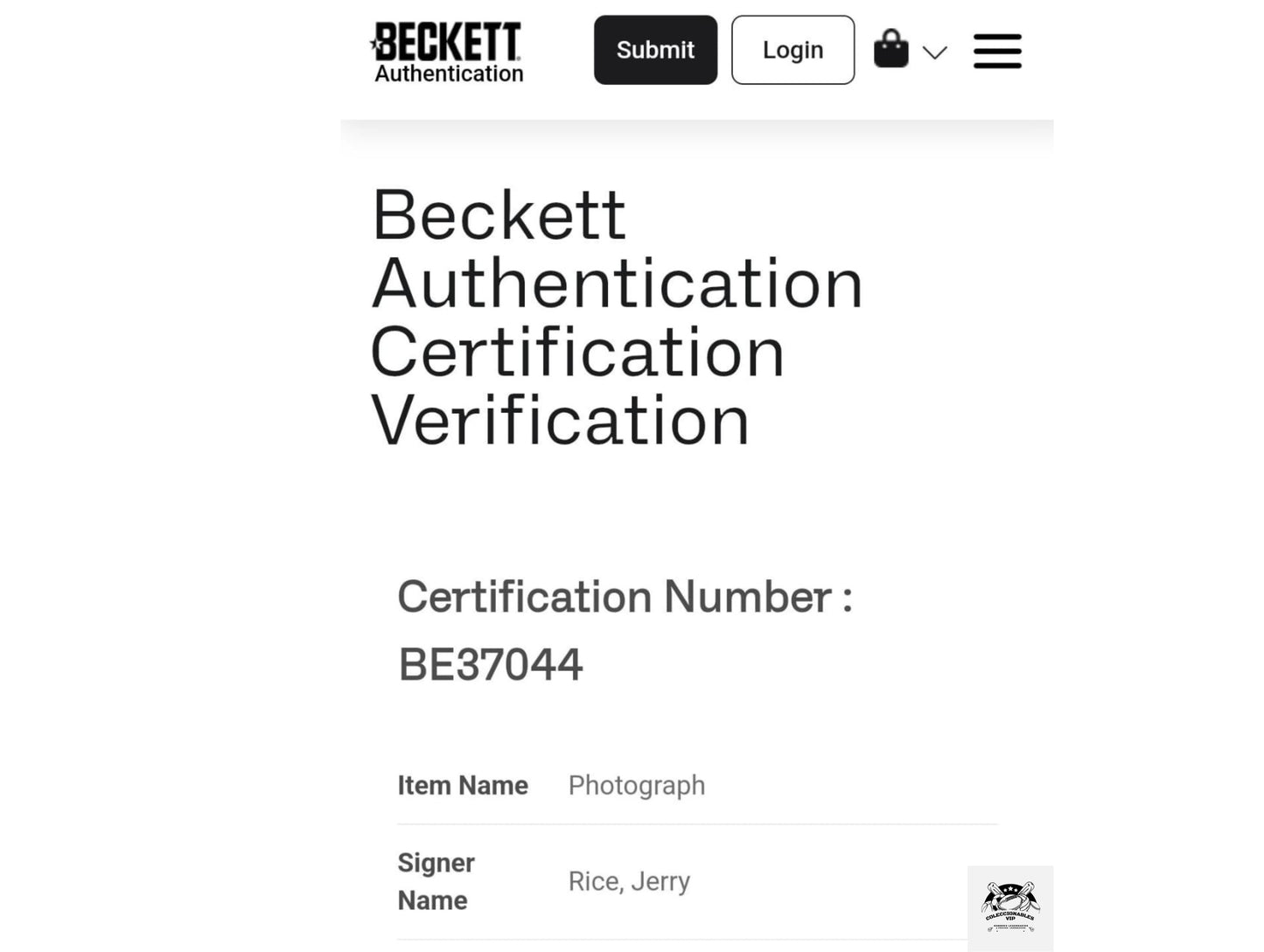 Jerry Rice en jugada Fotografía San Francisco 49ers autografiada firma certificada por Beckett BE37044